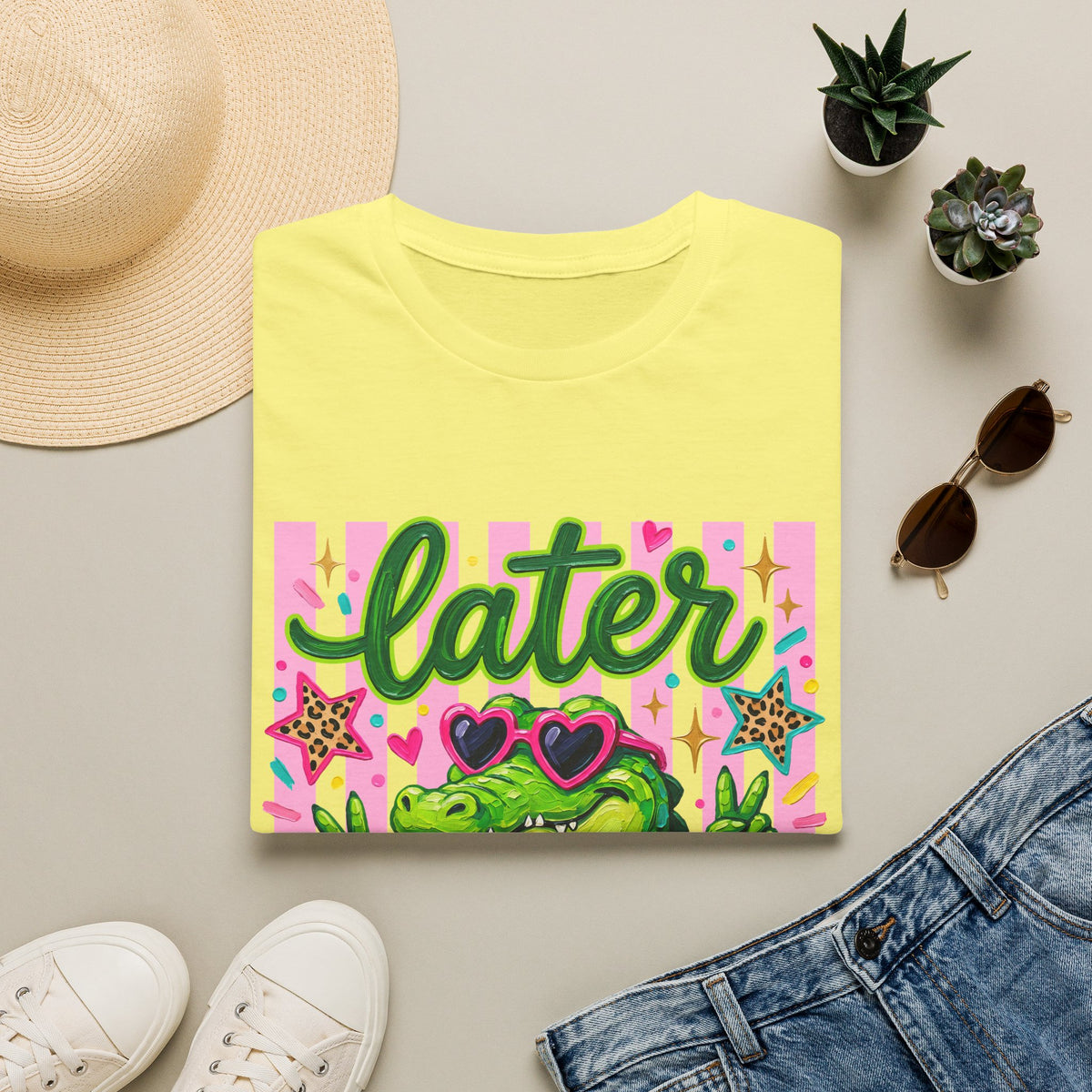 Later Alligator T-Shirt — Cute Retro Croc Graphic Tee with Heart Sunglasses