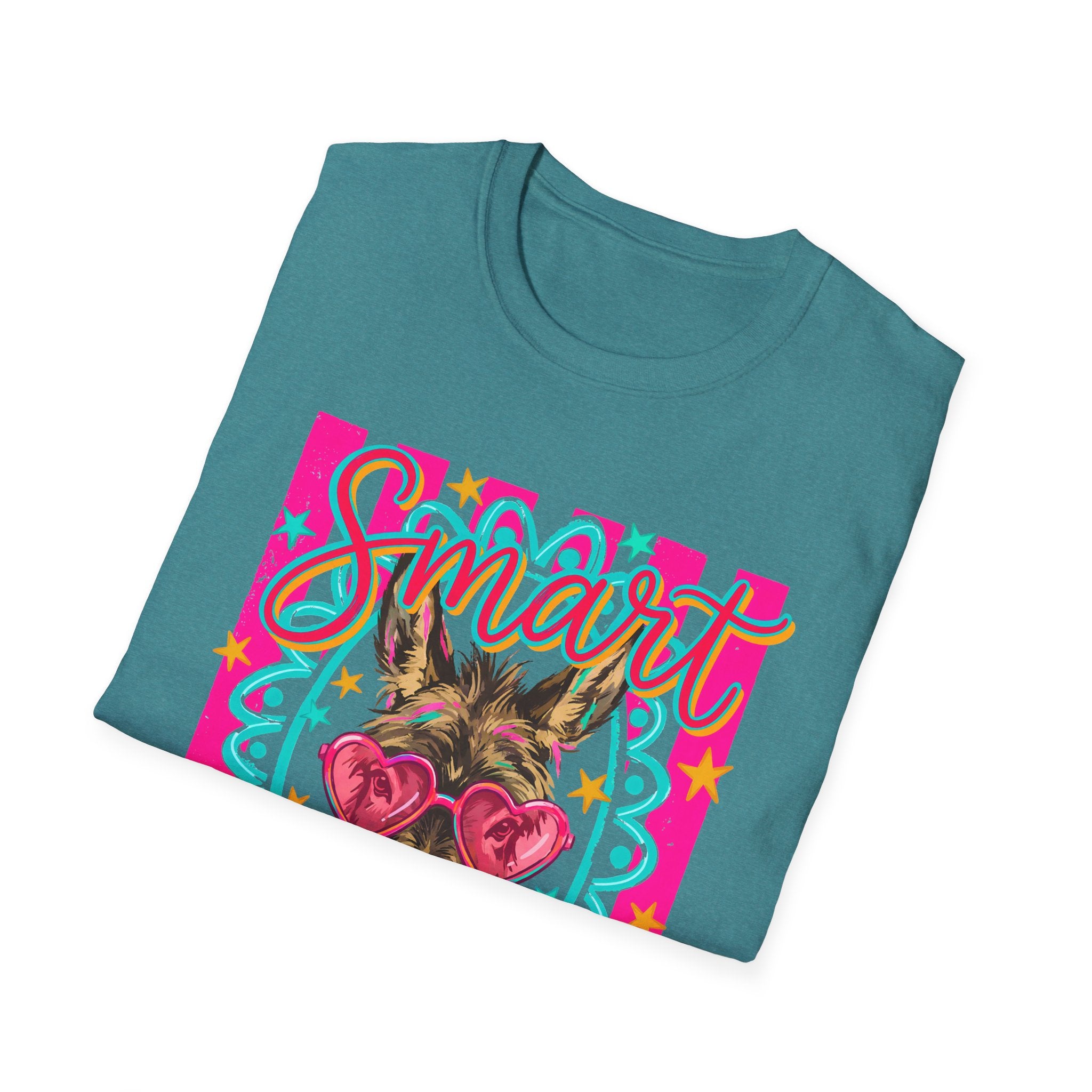 Smart Donkey T-Shirt — Colorful Heart-Sunglasses Graphic Tee for Animal Lovers