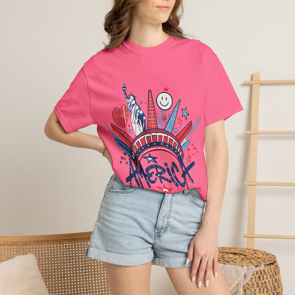 America Graphic T-Shirt — Patriotic Statue of Liberty 4th of July Tee