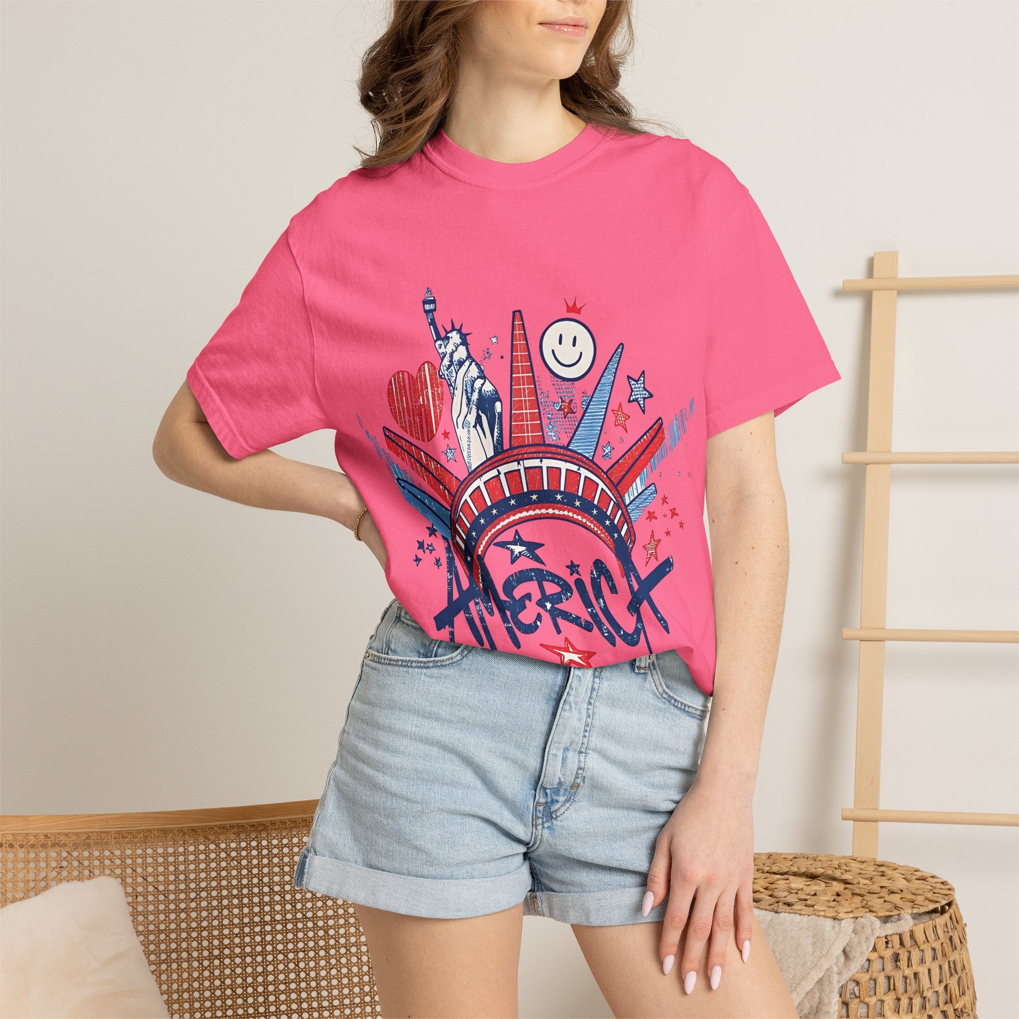 America Graphic T-Shirt — Patriotic Statue of Liberty 4th of July Tee