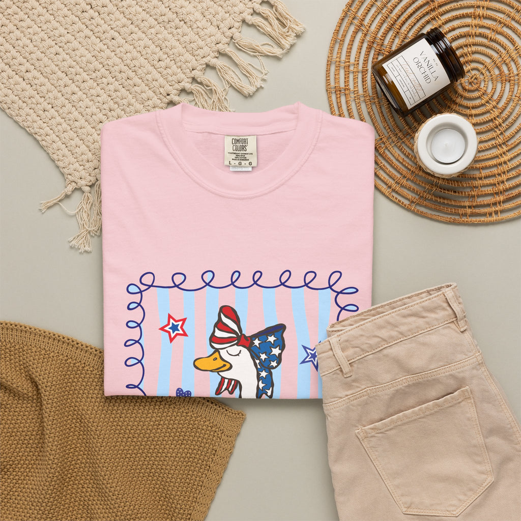 Patriotic Goose Graphic T-Shirt — "Proud Mama" Americana Tee