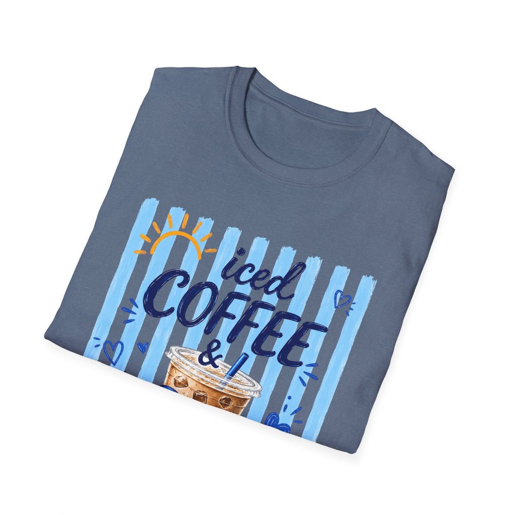 Iced Coffee & Sunshine T-Shirt — Cute Blue Striped Summer Tee