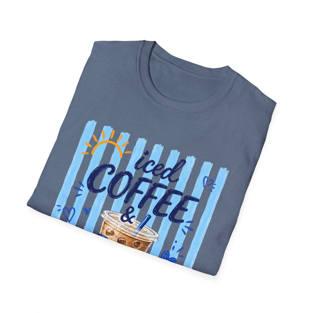 Iced Coffee & Sunshine T-Shirt — Cute Blue Striped Summer Tee