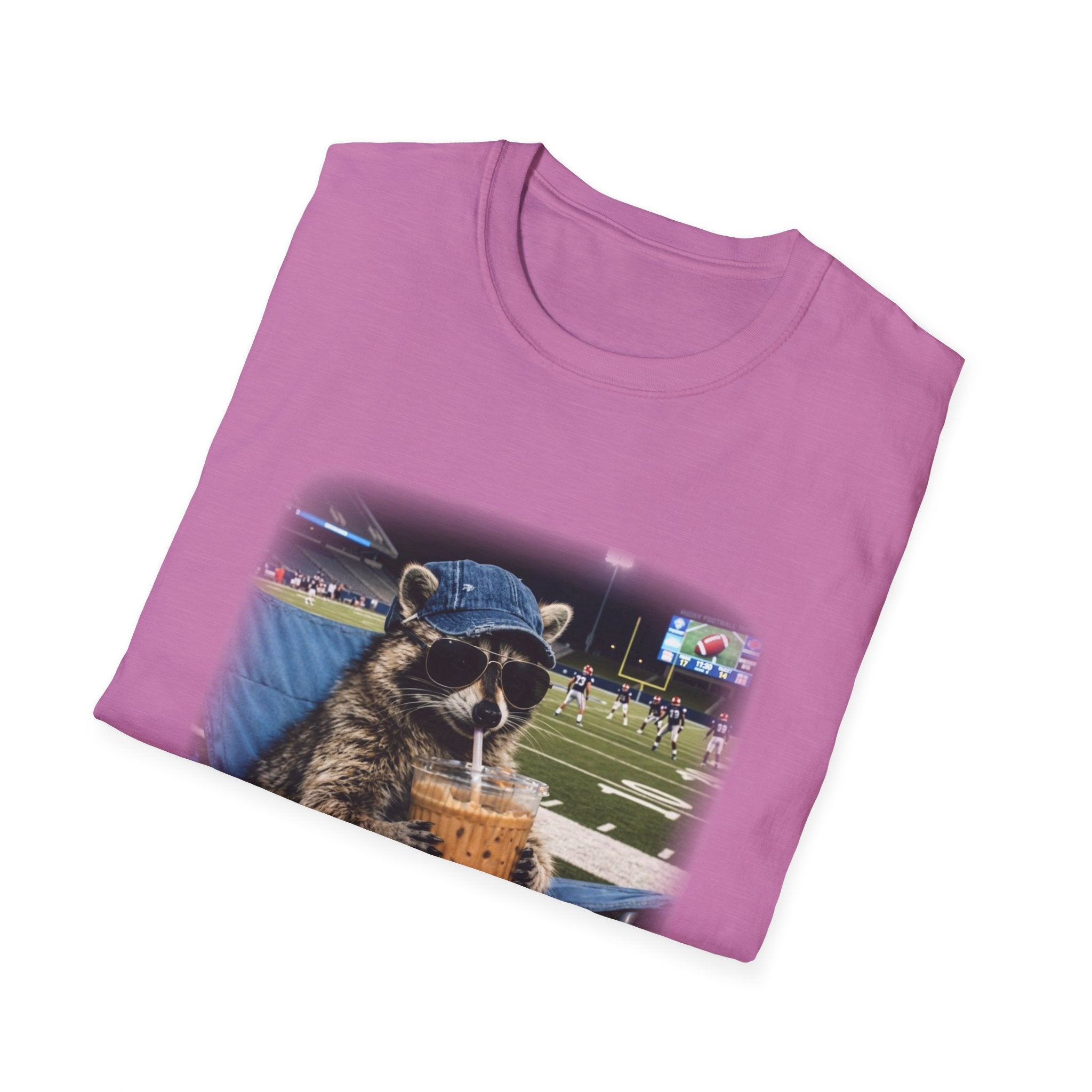 Raccoon Football Stadium Tee – "I Live Here Now" Graphic T-Shirt