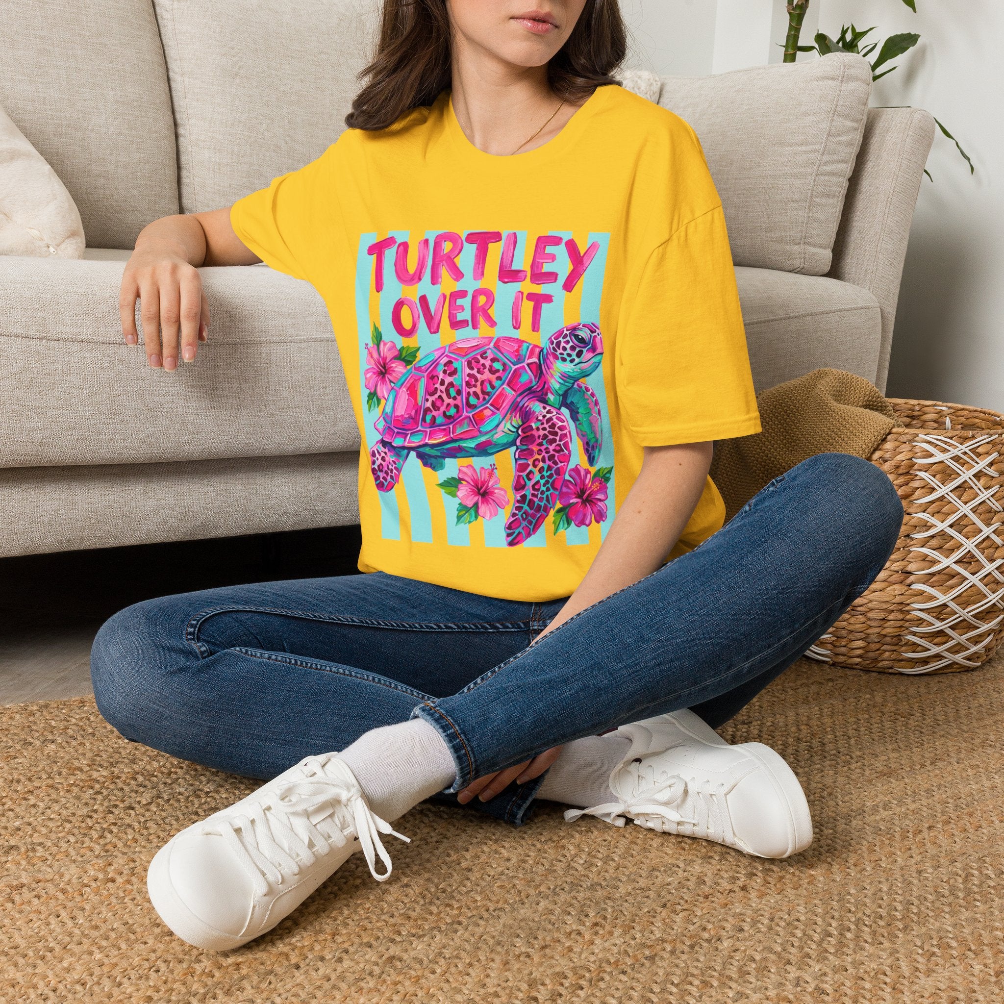 Turtley Over It T-Shirt — Tropical Pink Sea Turtle Graphic Tee