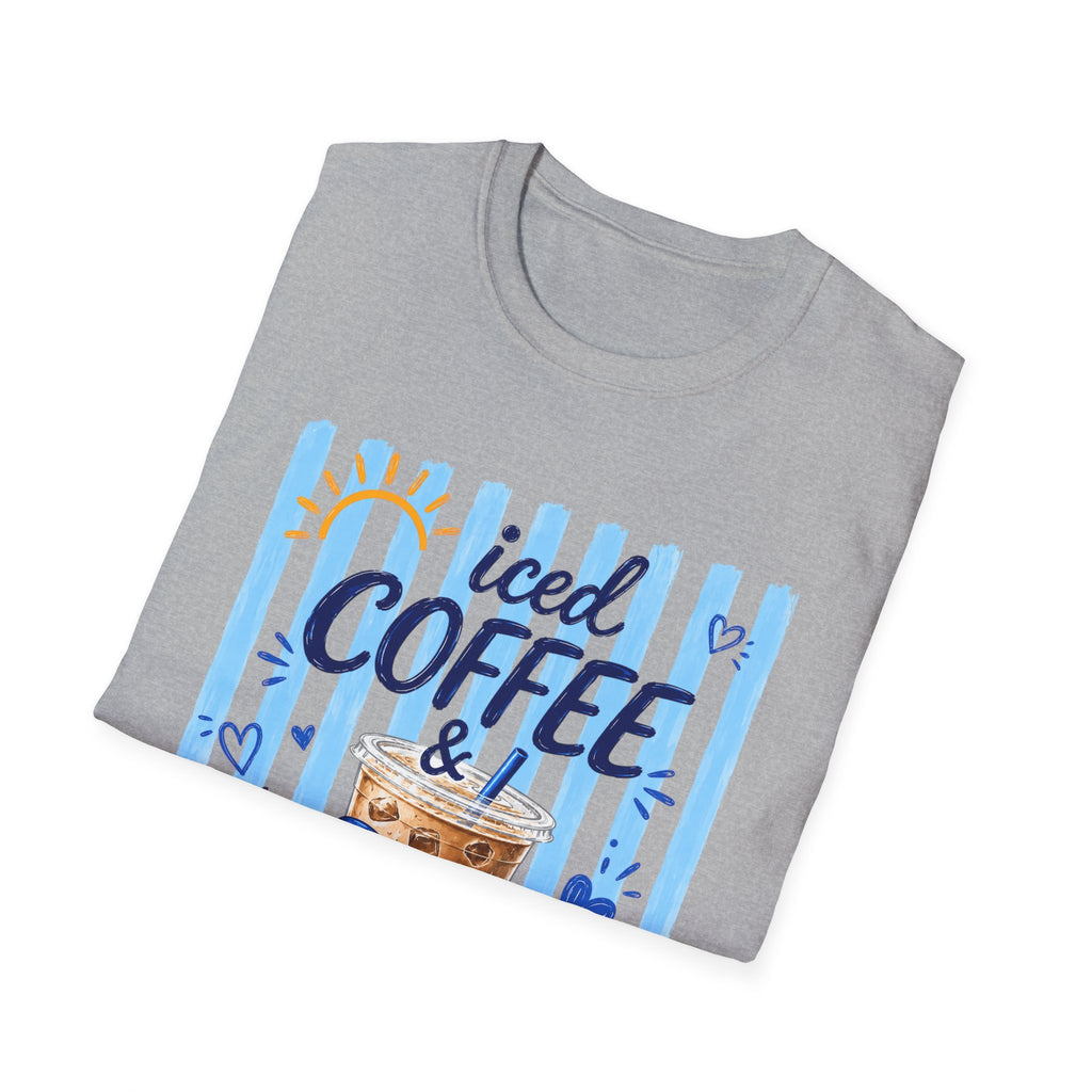 Iced Coffee & Sunshine T-Shirt — Cute Blue Striped Summer Tee