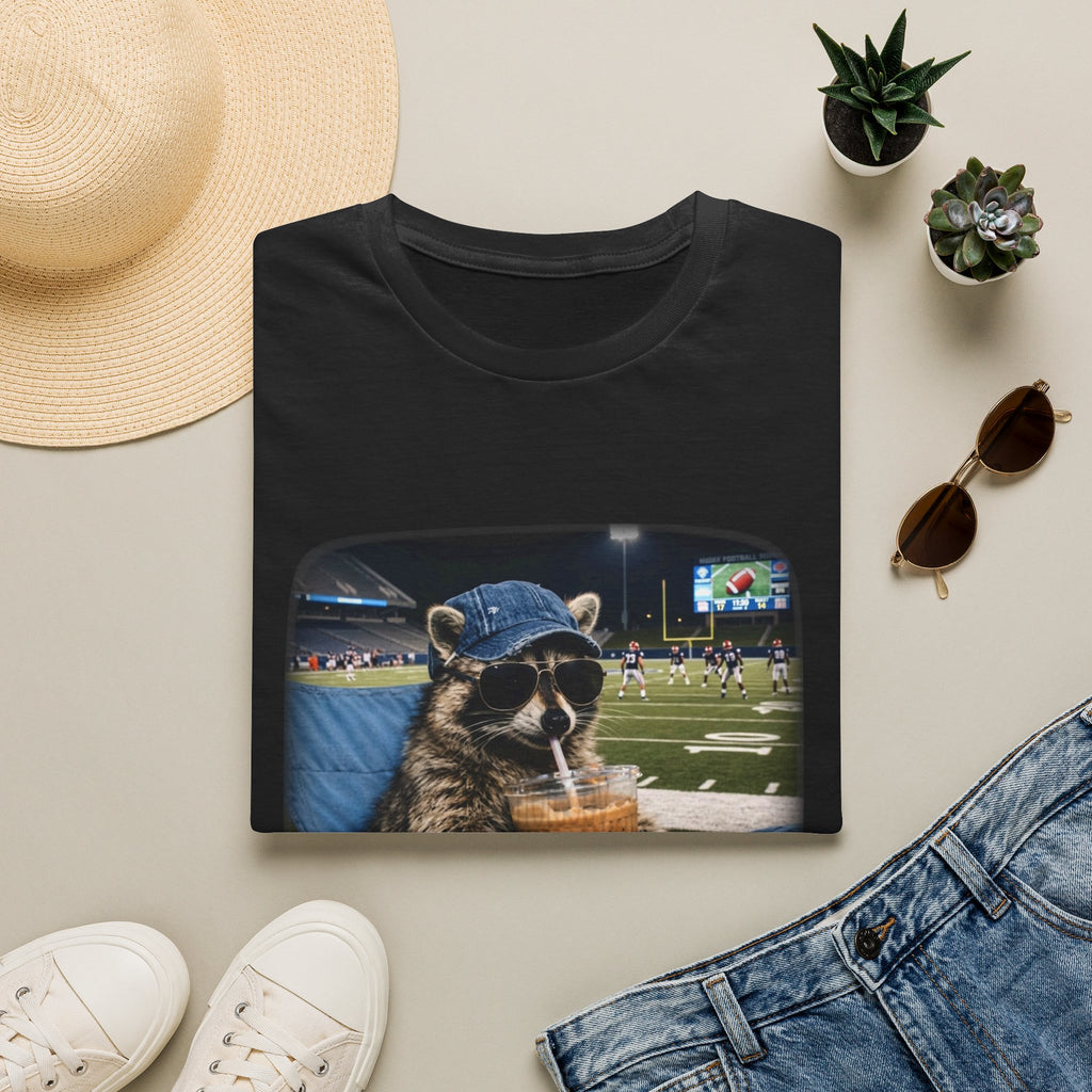 Raccoon Football Stadium Tee – "I Live Here Now" Graphic T-Shirt