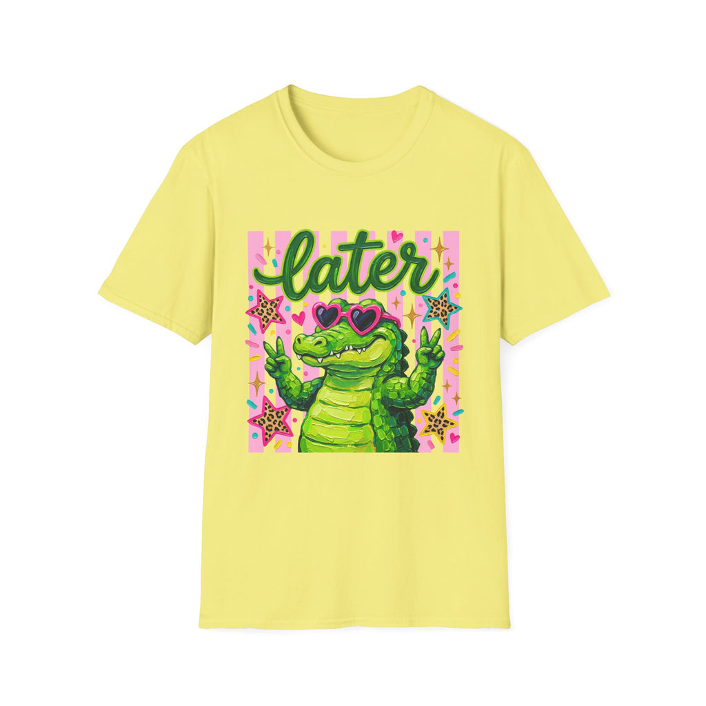 Later Alligator T-Shirt — Cute Retro Croc Graphic Tee with Heart Sunglasses