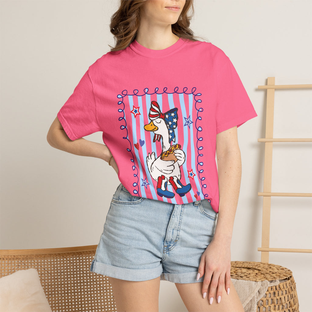 Patriotic Goose Graphic T-Shirt — "Proud Mama" Americana Tee