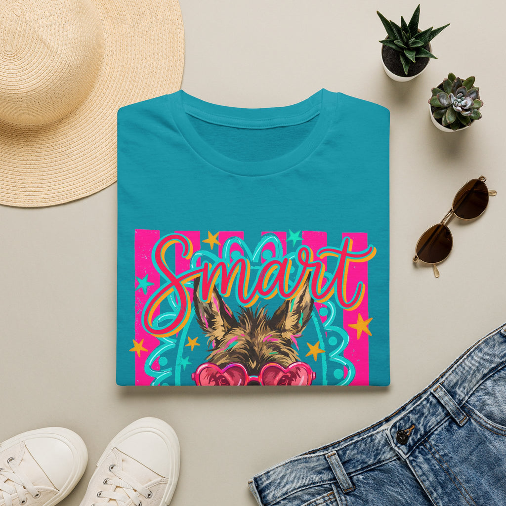 Smart Donkey T-Shirt — Colorful Heart-Sunglasses Graphic Tee for Animal Lovers