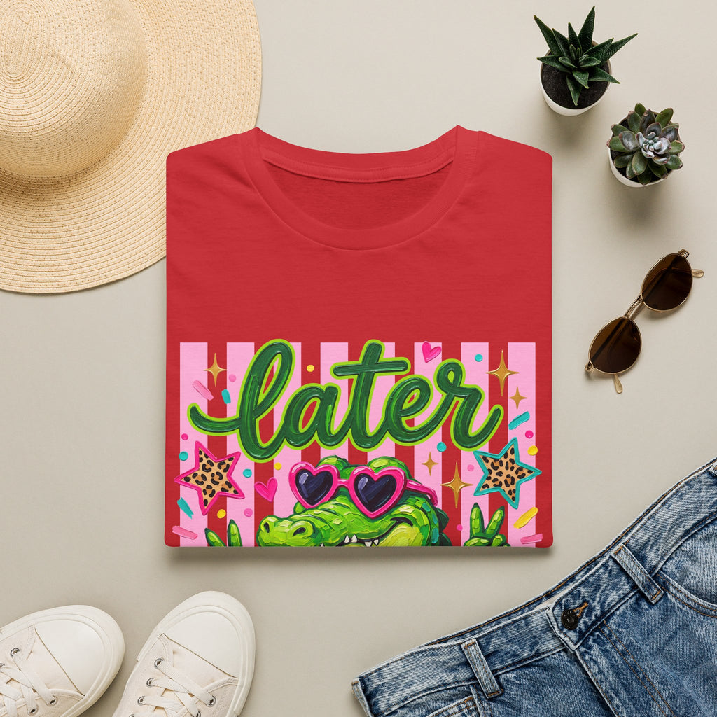 Later Alligator T-Shirt — Cute Retro Croc Graphic Tee with Heart Sunglasses
