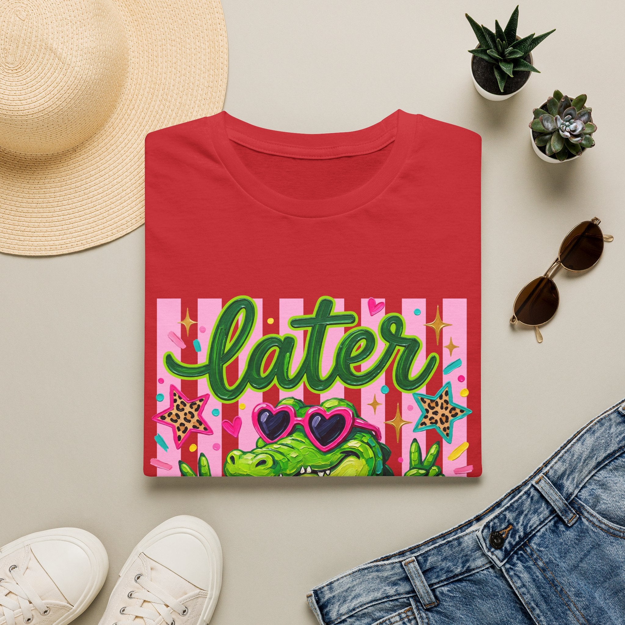 Later Alligator T-Shirt — Cute Retro Croc Graphic Tee with Heart Sunglasses