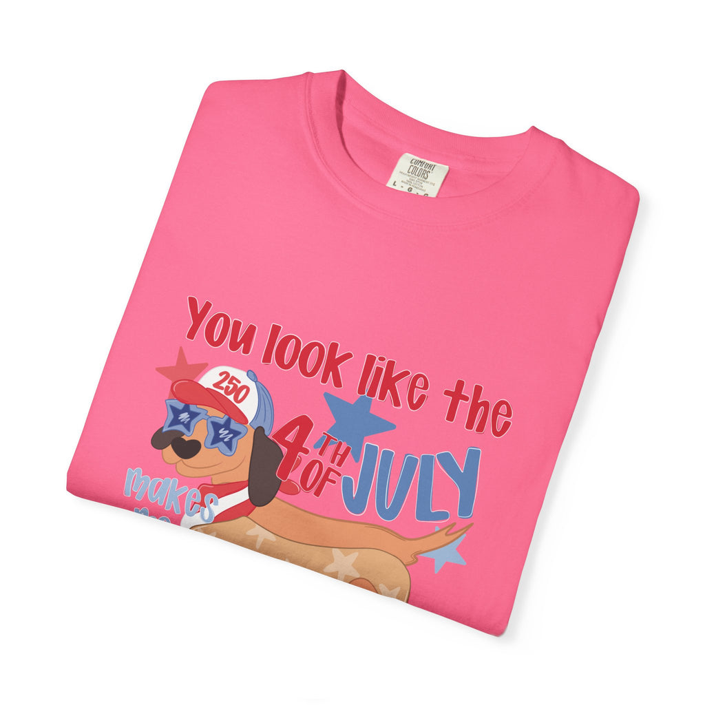 4th of July Hot Dog T-Shirt — "You Look Like the 4th of July Hotdog" Patriotic BBQ Tee
