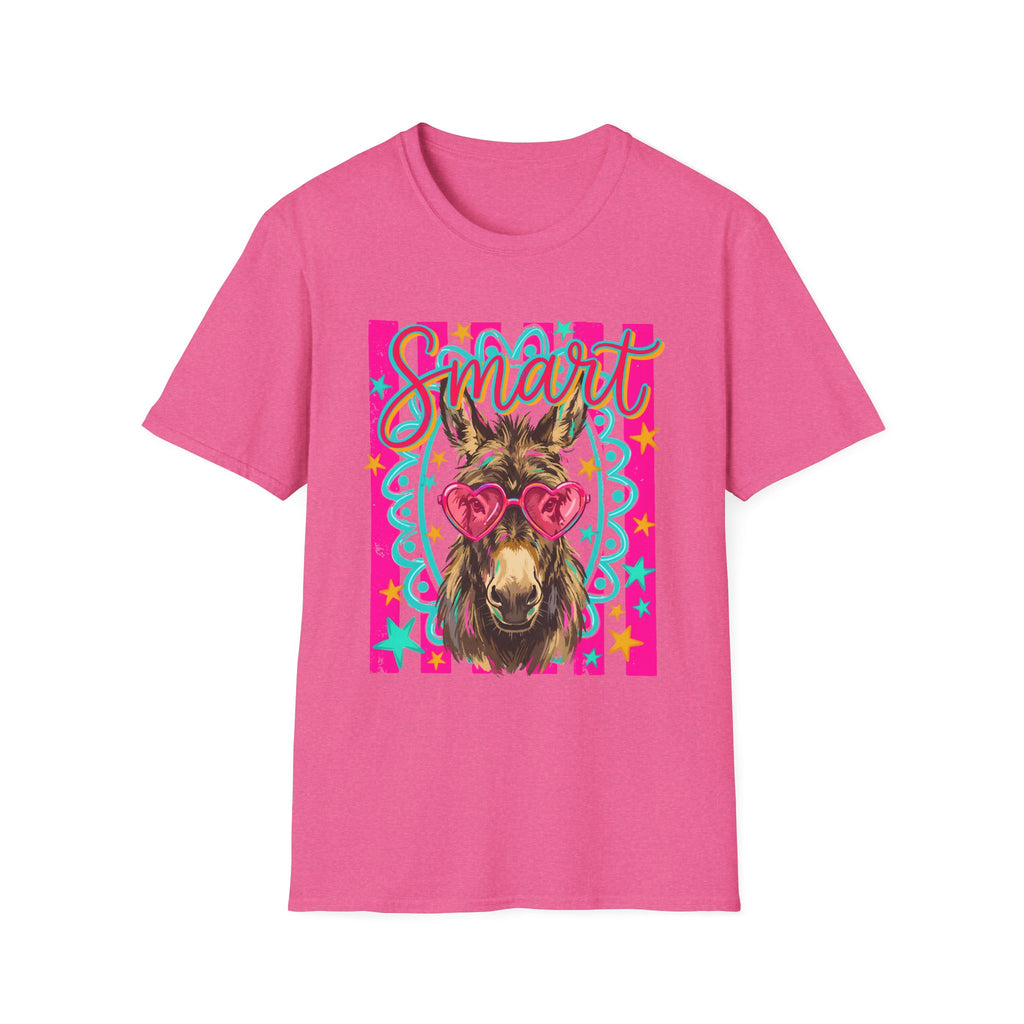 Smart Donkey T-Shirt — Colorful Heart-Sunglasses Graphic Tee for Animal Lovers