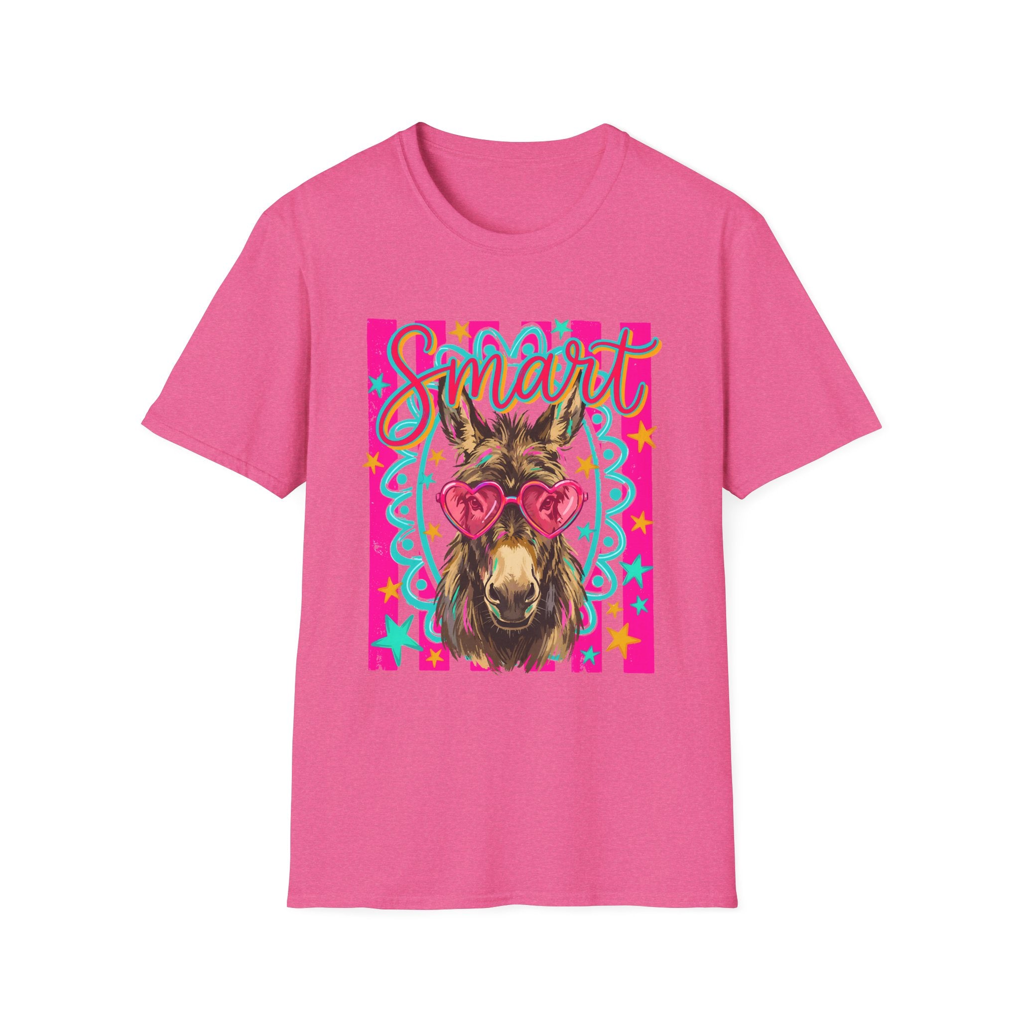 Smart Donkey T-Shirt — Colorful Heart-Sunglasses Graphic Tee for Animal Lovers