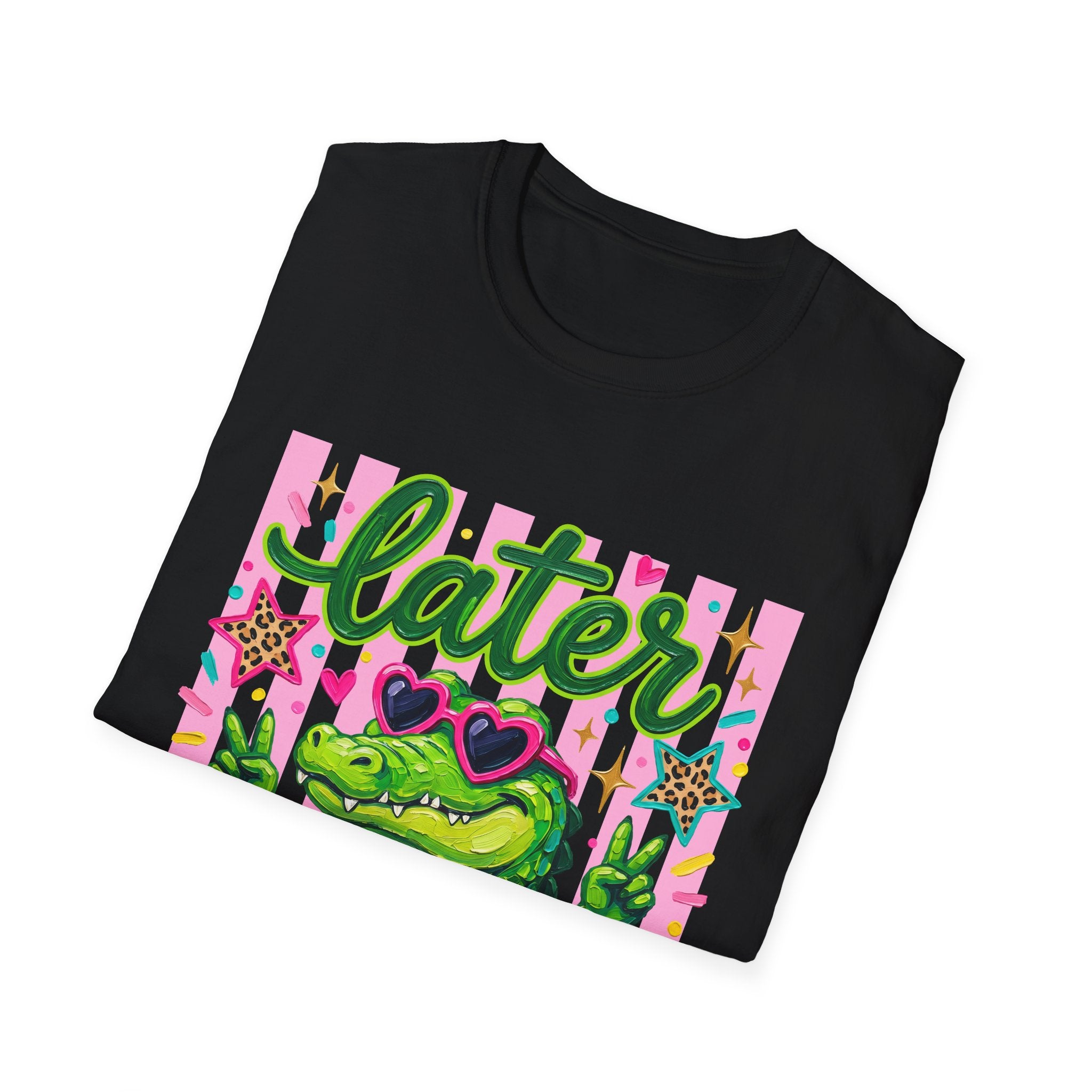 Later Alligator T-Shirt — Cute Retro Croc Graphic Tee with Heart Sunglasses