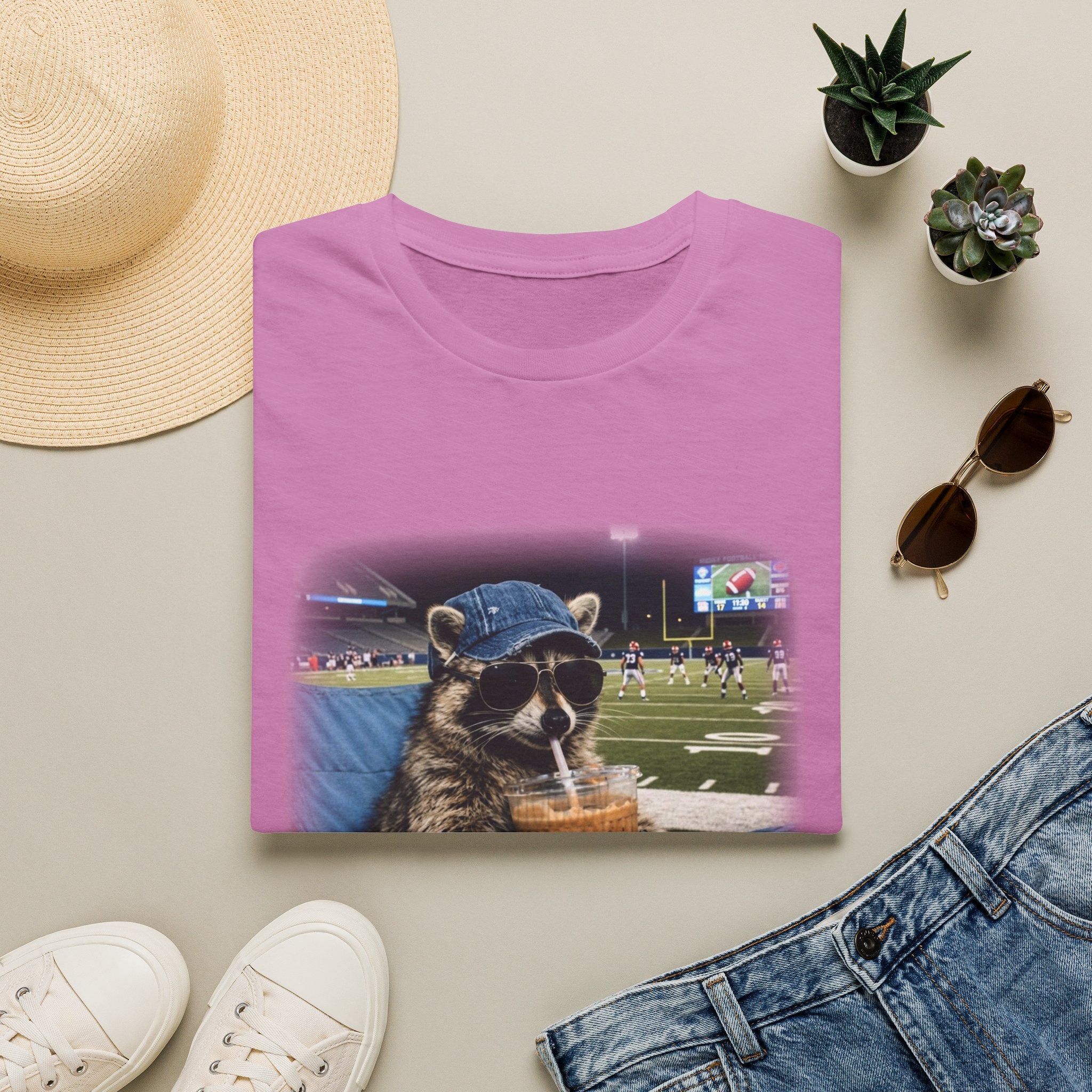 Raccoon Football Stadium Tee – "I Live Here Now" Graphic T-Shirt