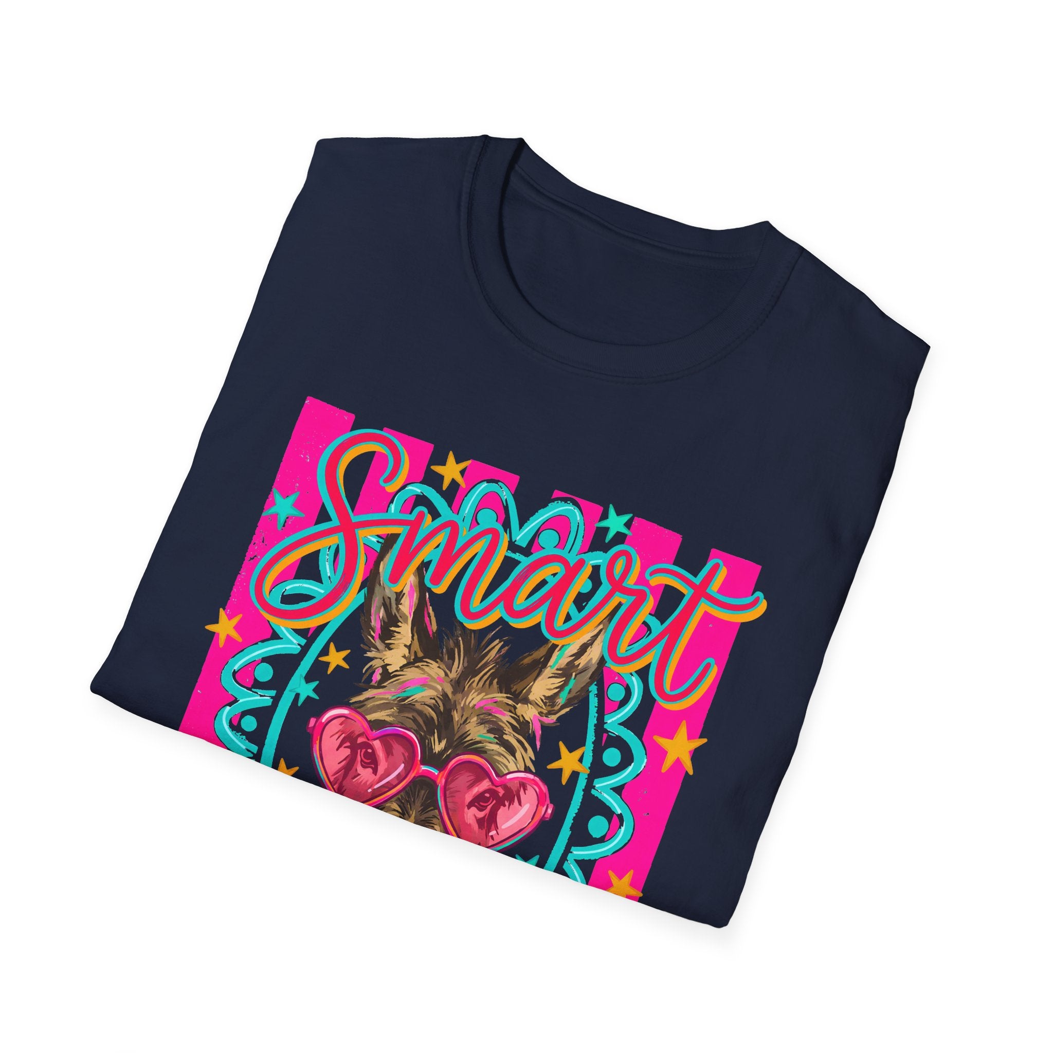Smart Donkey T-Shirt — Colorful Heart-Sunglasses Graphic Tee for Animal Lovers