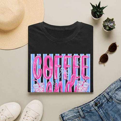 Coffee and Jesus T‑Shirt — Retro Pink & Blue Faith Graphic Tee