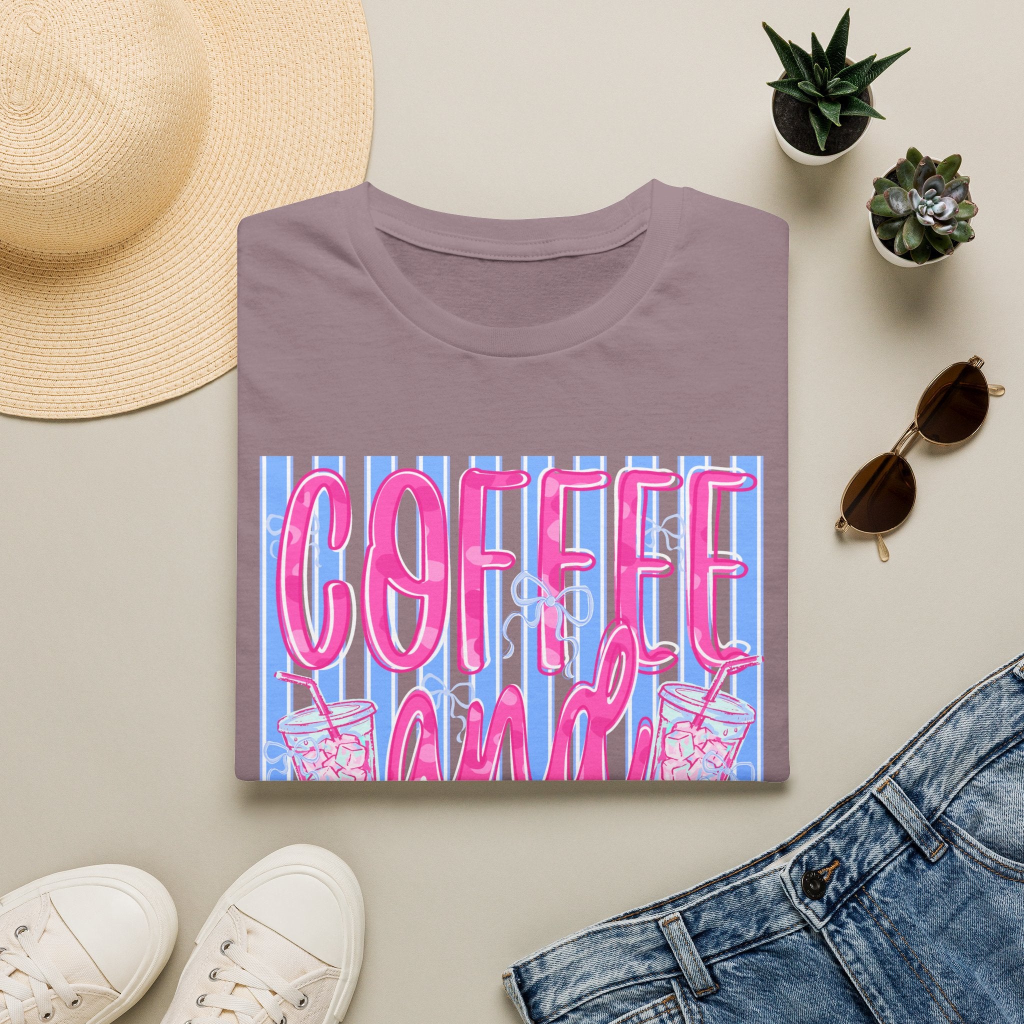 Coffee and Jesus T‑Shirt — Retro Pink & Blue Faith Graphic Tee