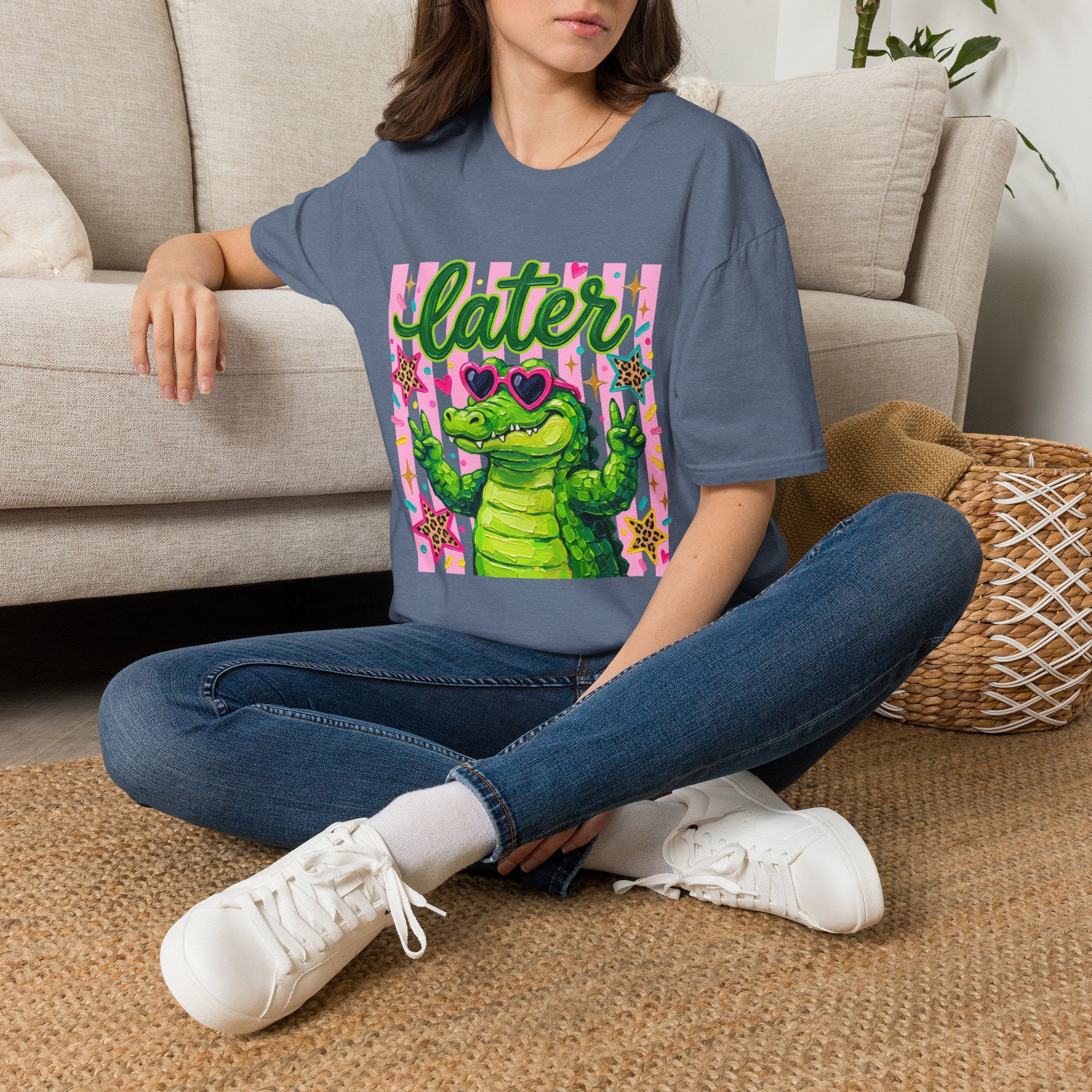 Later Alligator T-Shirt — Cute Retro Croc Graphic Tee with Heart Sunglasses