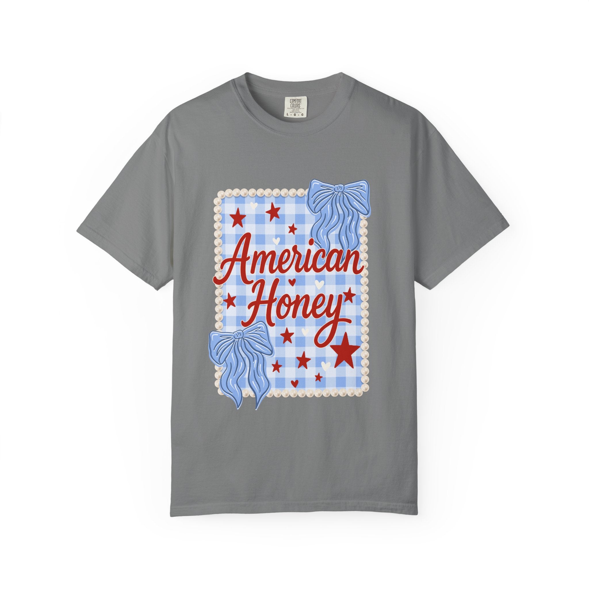 American Honey T-Shirt — Patriotic Gingham Graphic Tee