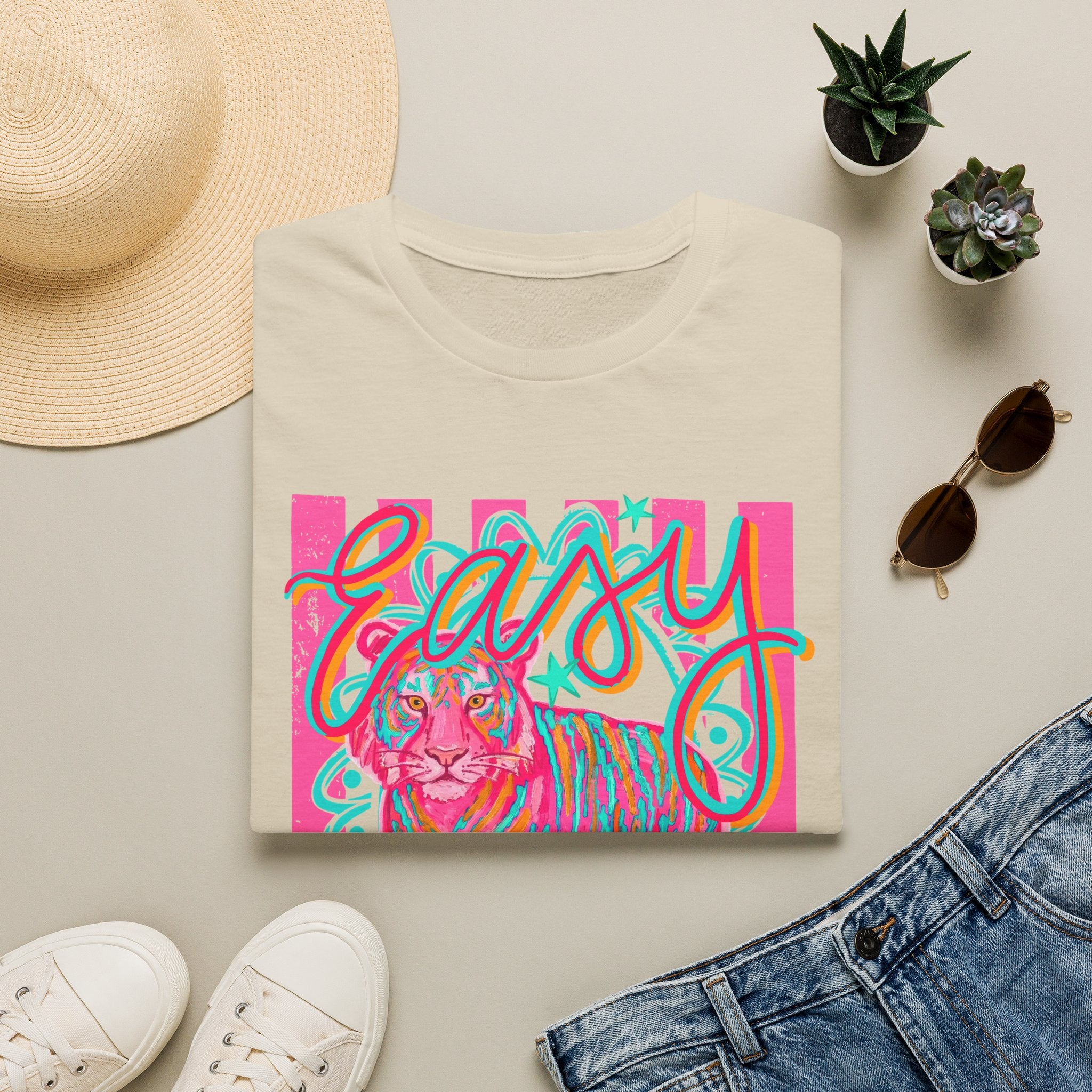 Easy Tiger T-Shirt — Colorful Retro Neon Tiger Graphic