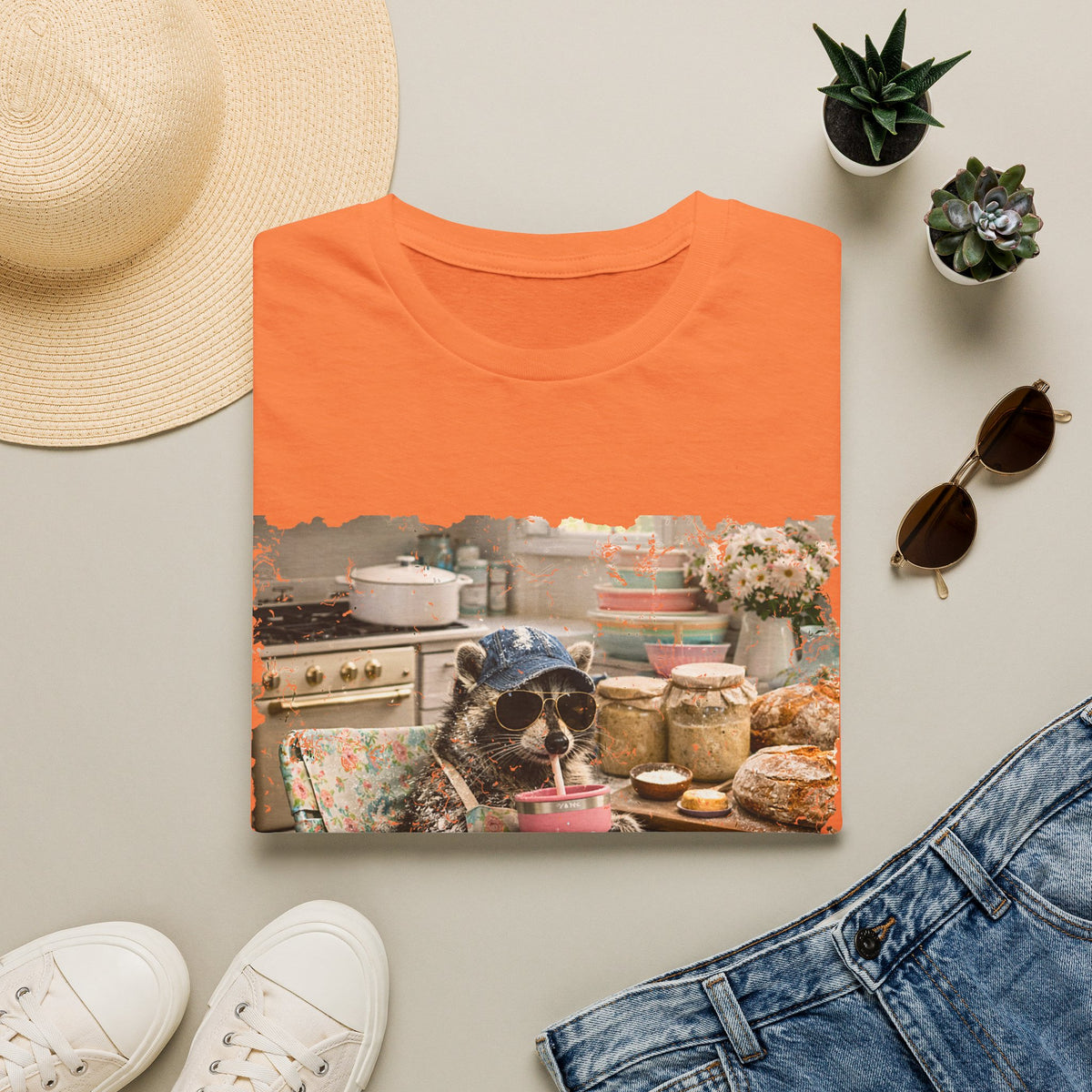 Raccoon Sourdough Vintage Graphic T-Shirt — Cozy Cottagecore Animal Print