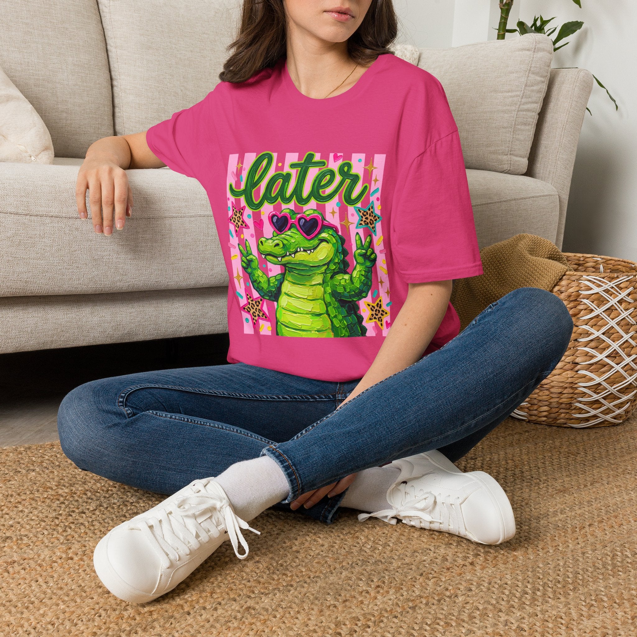 Later Alligator T-Shirt — Cute Retro Croc Graphic Tee with Heart Sunglasses