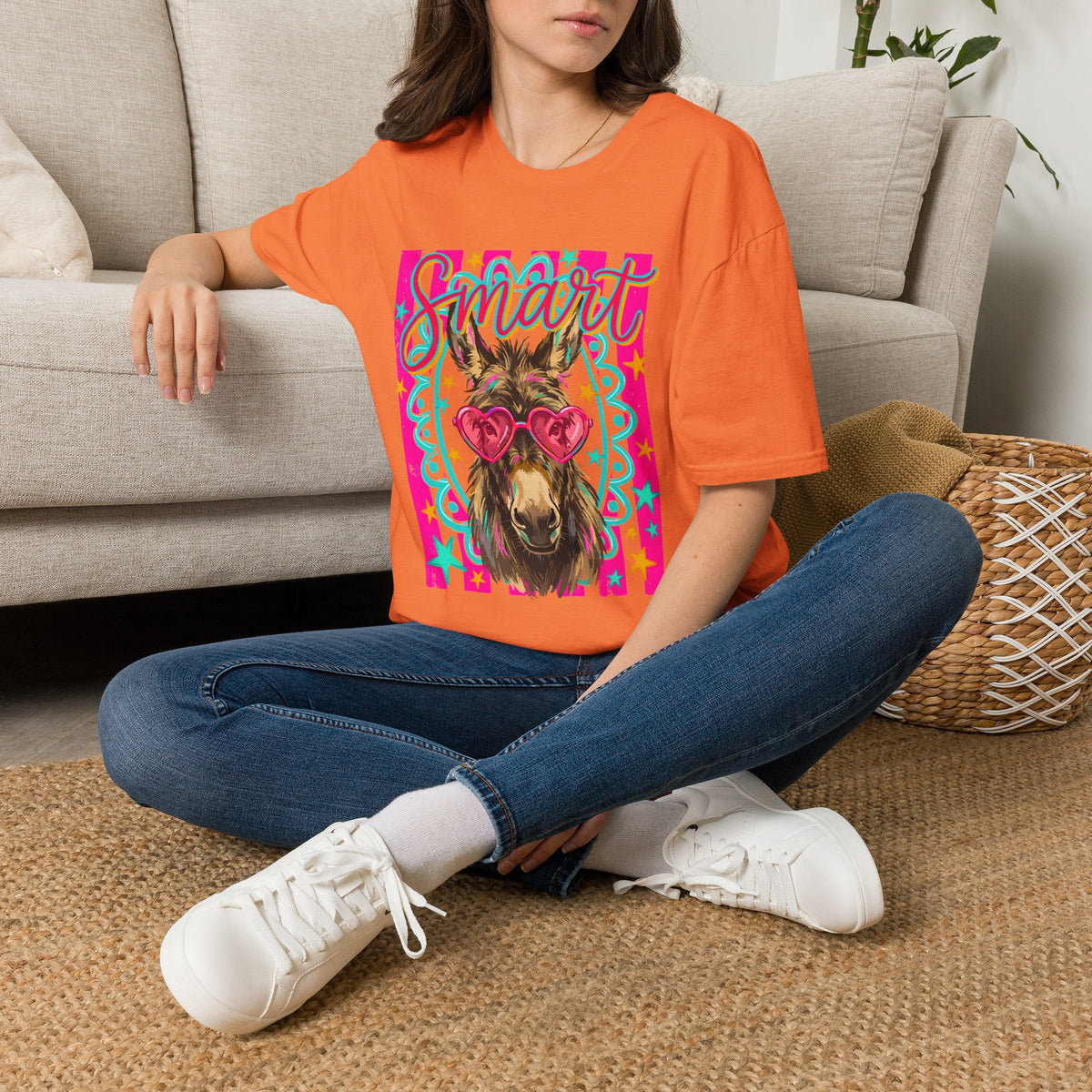 Smart Donkey T-Shirt — Colorful Heart-Sunglasses Graphic Tee for Animal Lovers