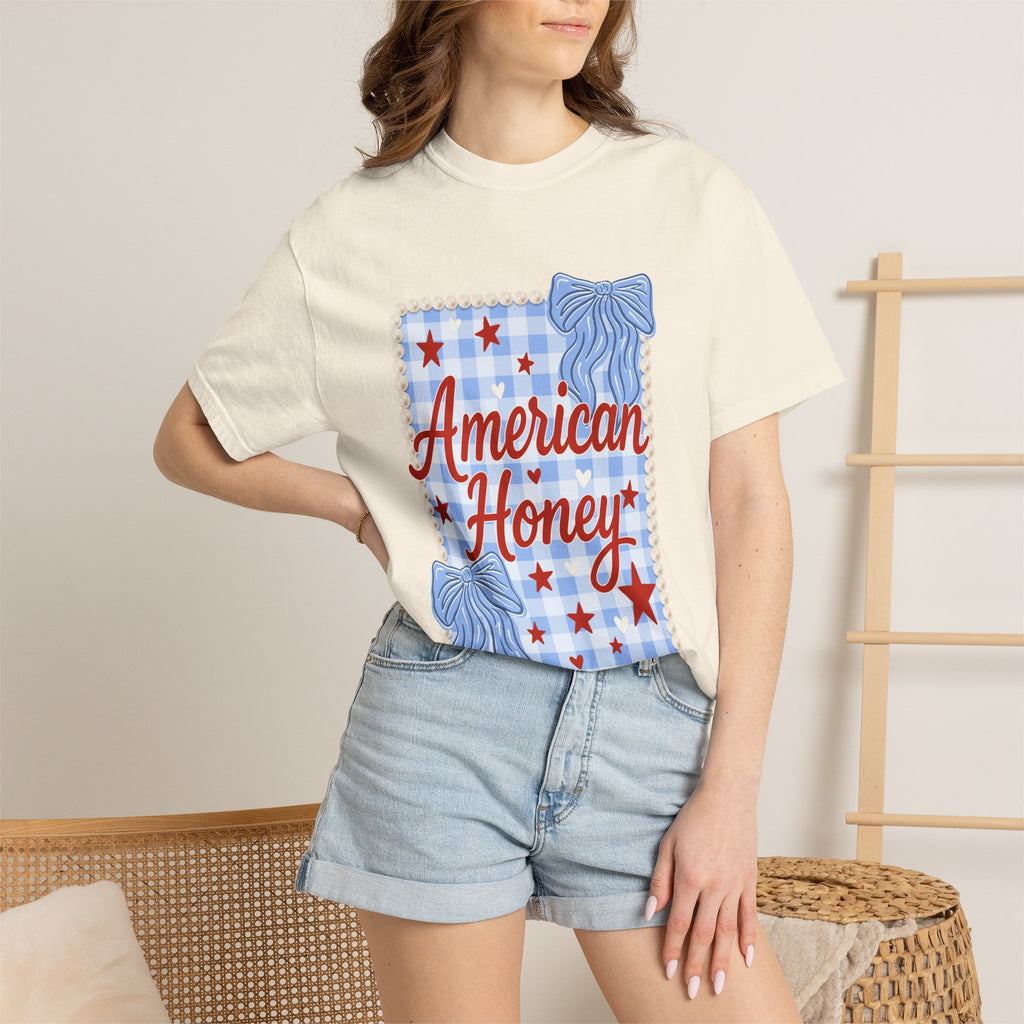 American Honey T-Shirt — Patriotic Gingham Graphic Tee
