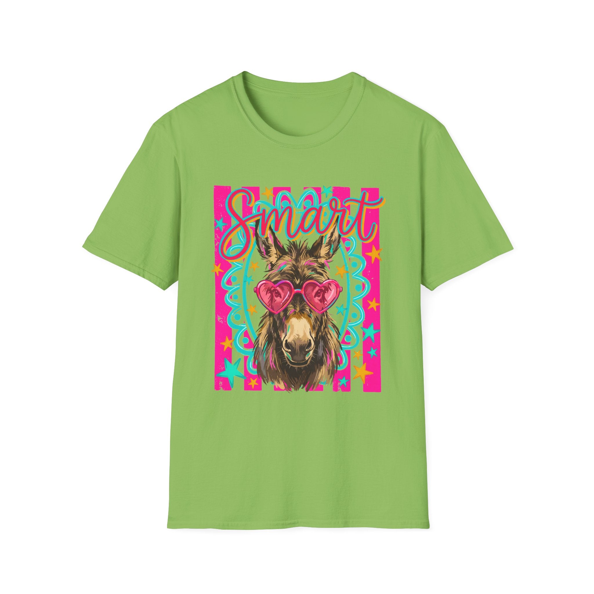 Smart Donkey T-Shirt — Colorful Heart-Sunglasses Graphic Tee for Animal Lovers