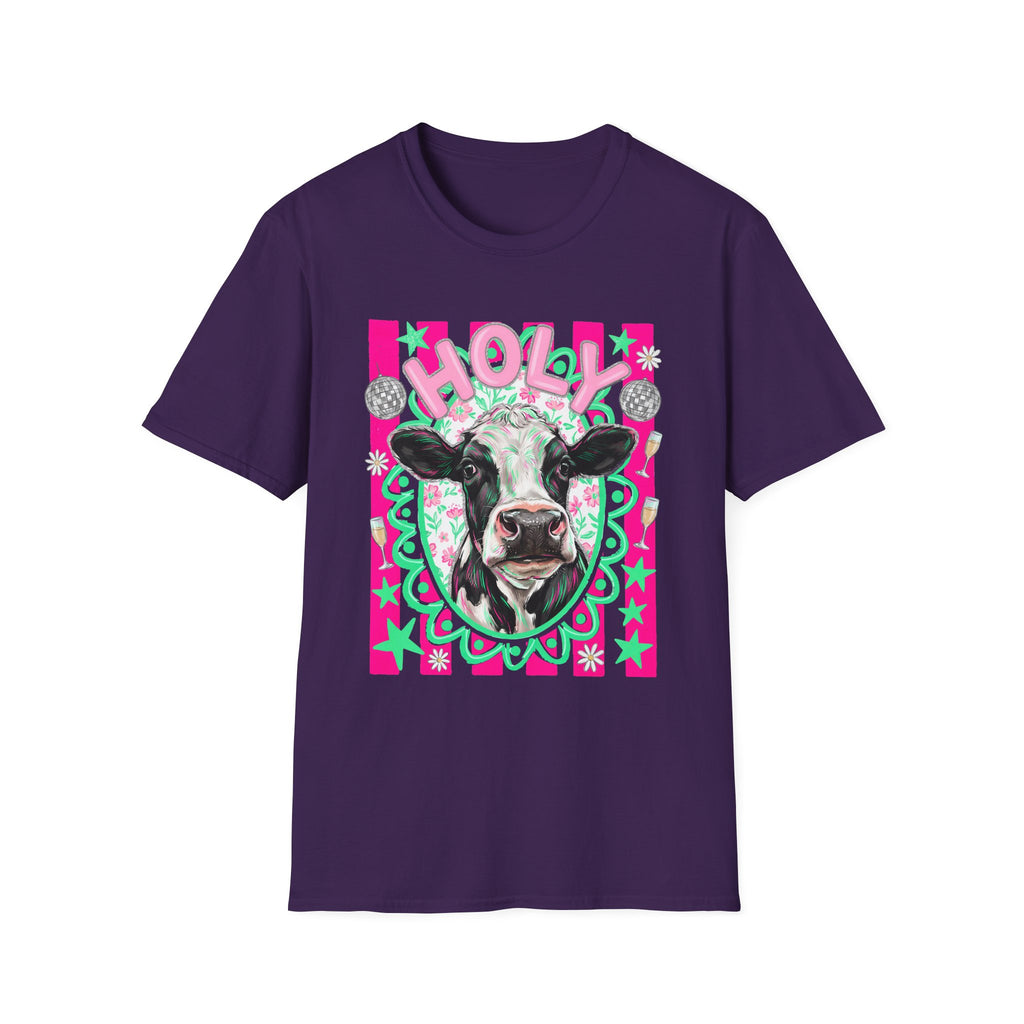 Holly Cow Graphic T-Shirt — Festive Cow Art Tee