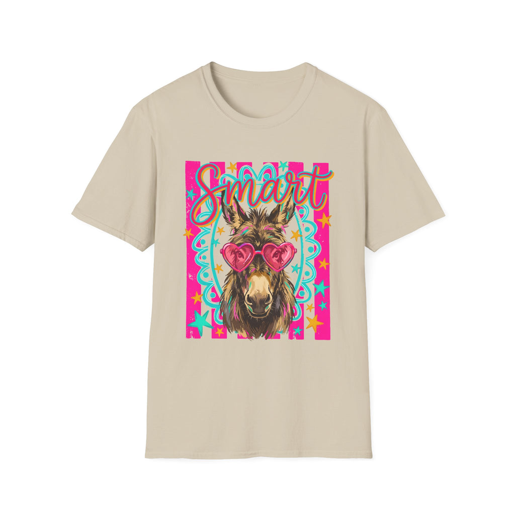 Smart Donkey T-Shirt — Colorful Heart-Sunglasses Graphic Tee for Animal Lovers