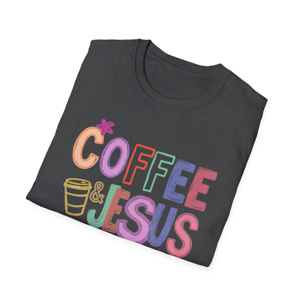Coffee & Jesus T‑Shirt — Colorful Faith Graphic Tee for Women