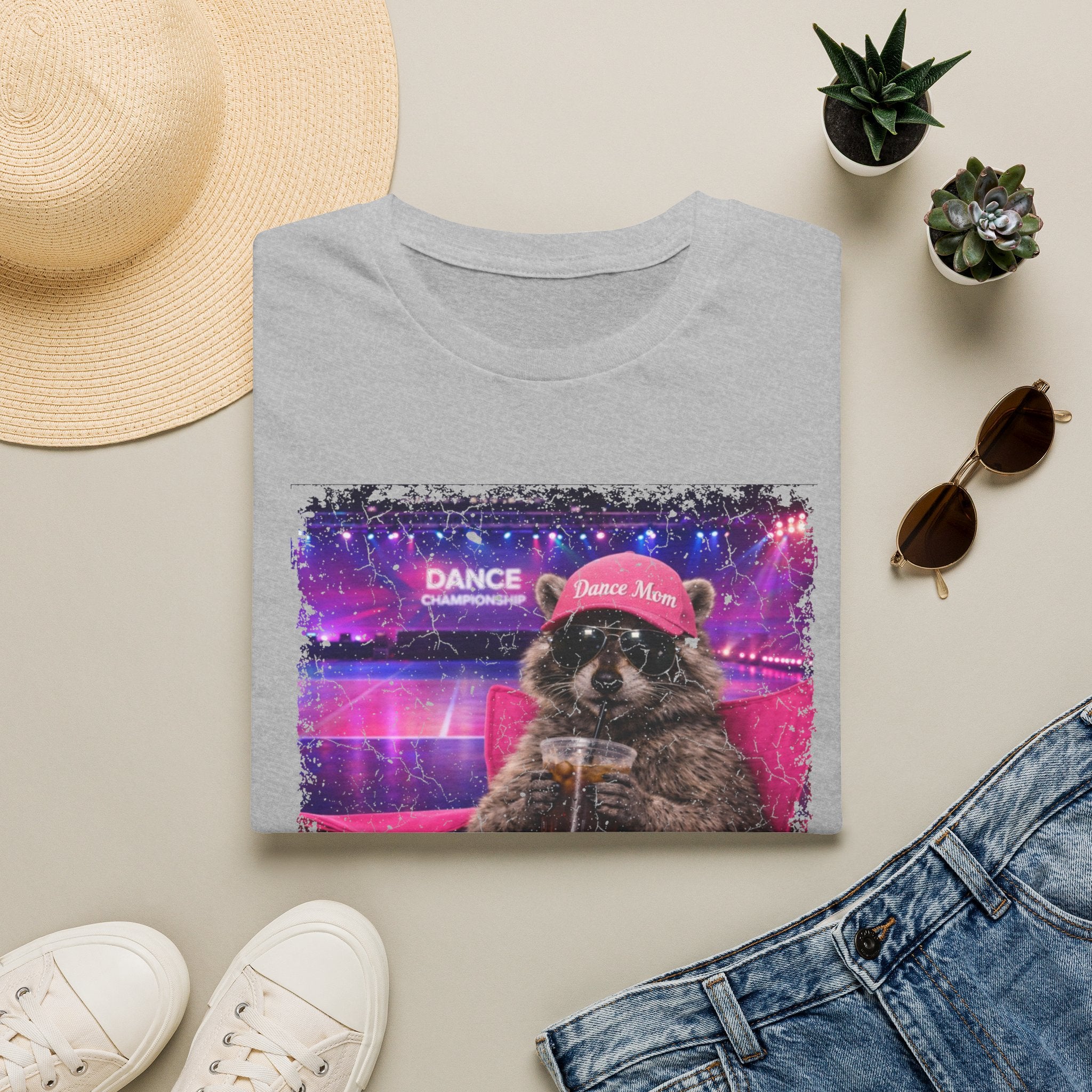 Raccoon ‘Dance’ Graphic T-Shirt — Retro Neon Wildlife Tee