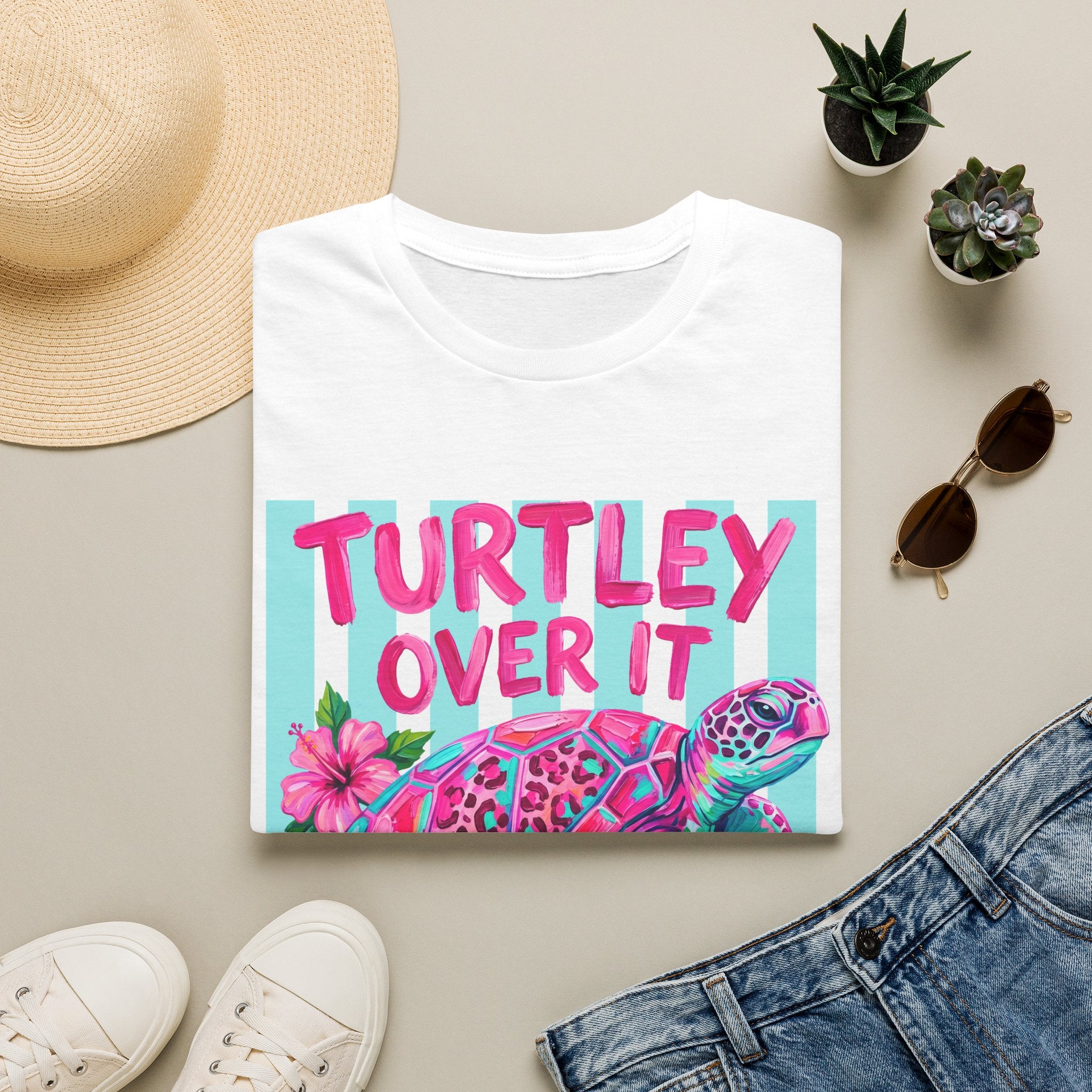 Turtley Over It T-Shirt — Tropical Pink Sea Turtle Graphic Tee