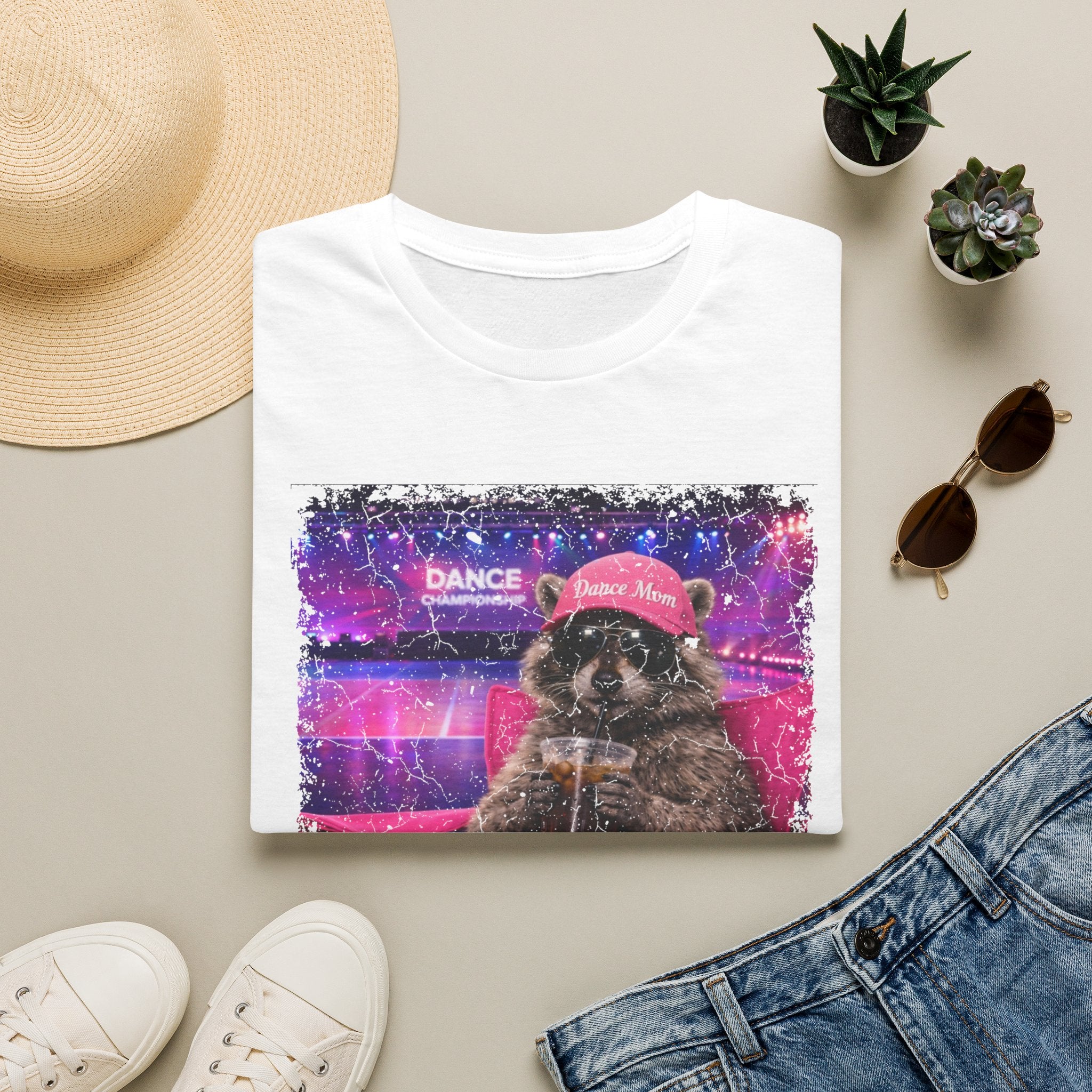 Raccoon ‘Dance’ Graphic T-Shirt — Retro Neon Wildlife Tee
