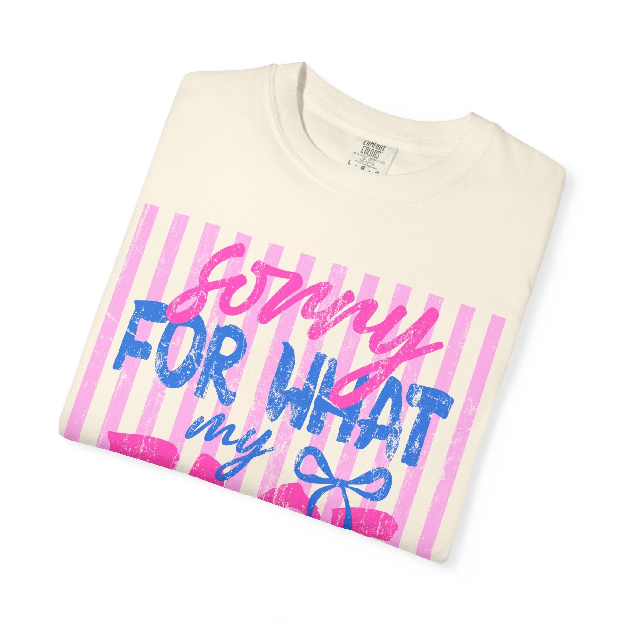 T-Shirt — "Sorry For What My Face Said" Graphic Tee (Pink & Blue Stripes)