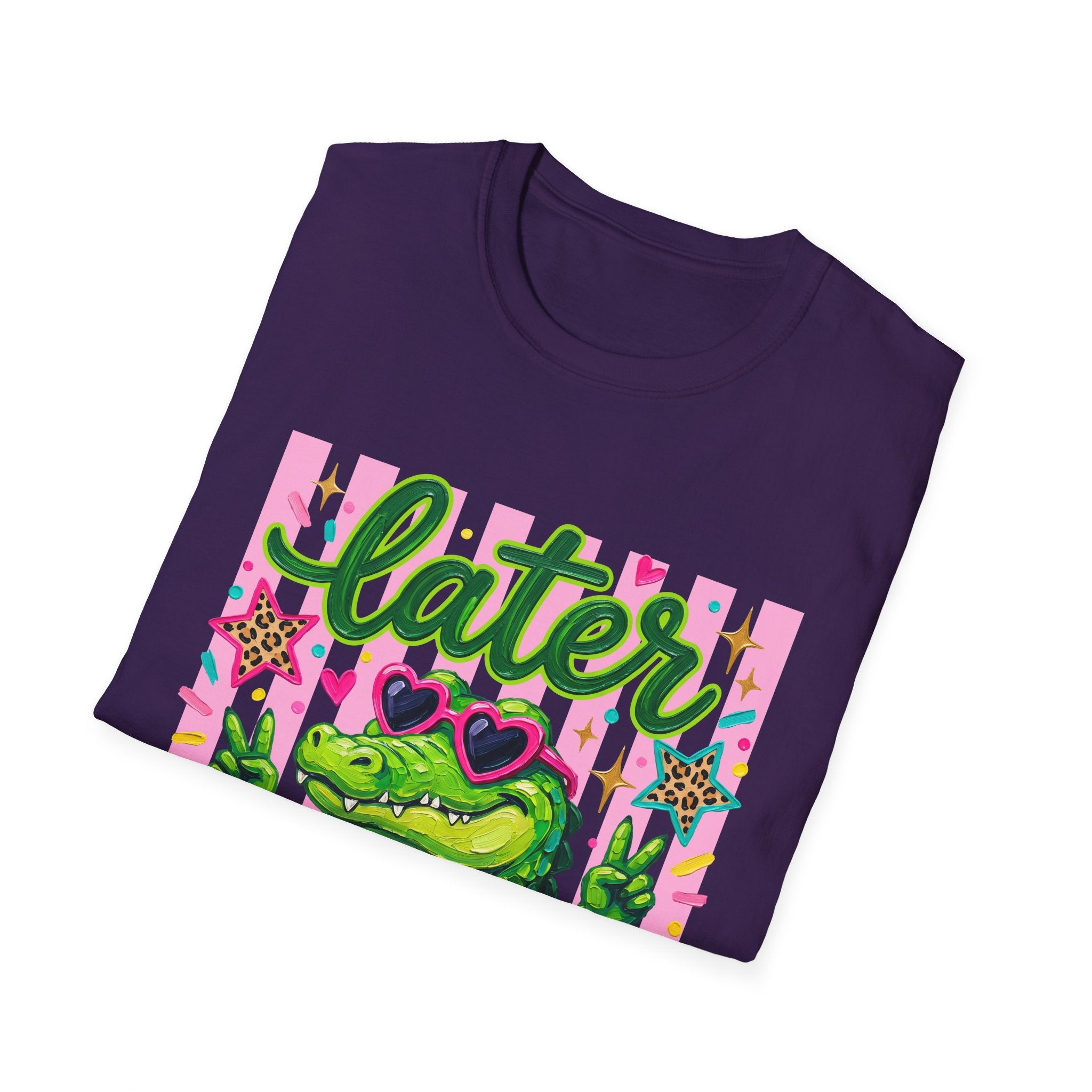 Later Alligator T-Shirt — Cute Retro Croc Graphic Tee with Heart Sunglasses