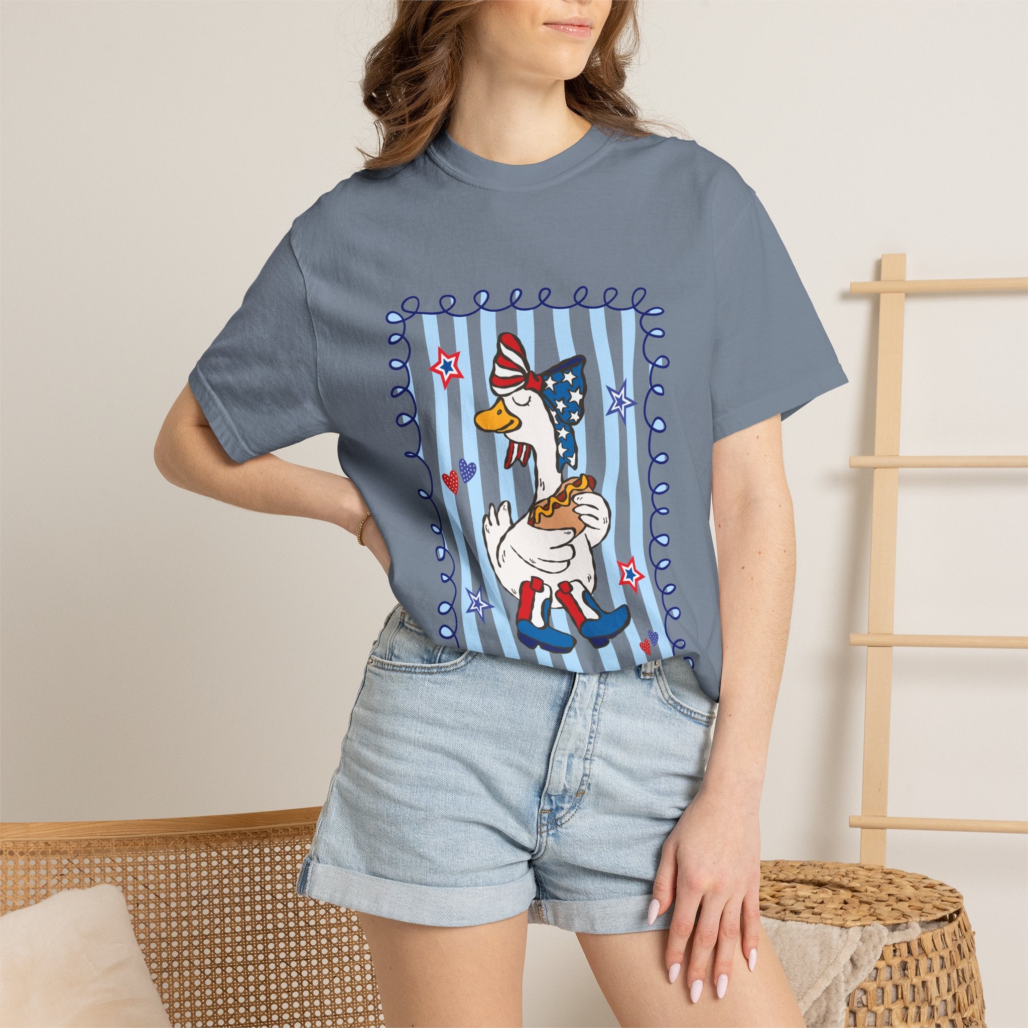 Patriotic Goose Graphic T-Shirt — "Proud Mama" Americana Tee