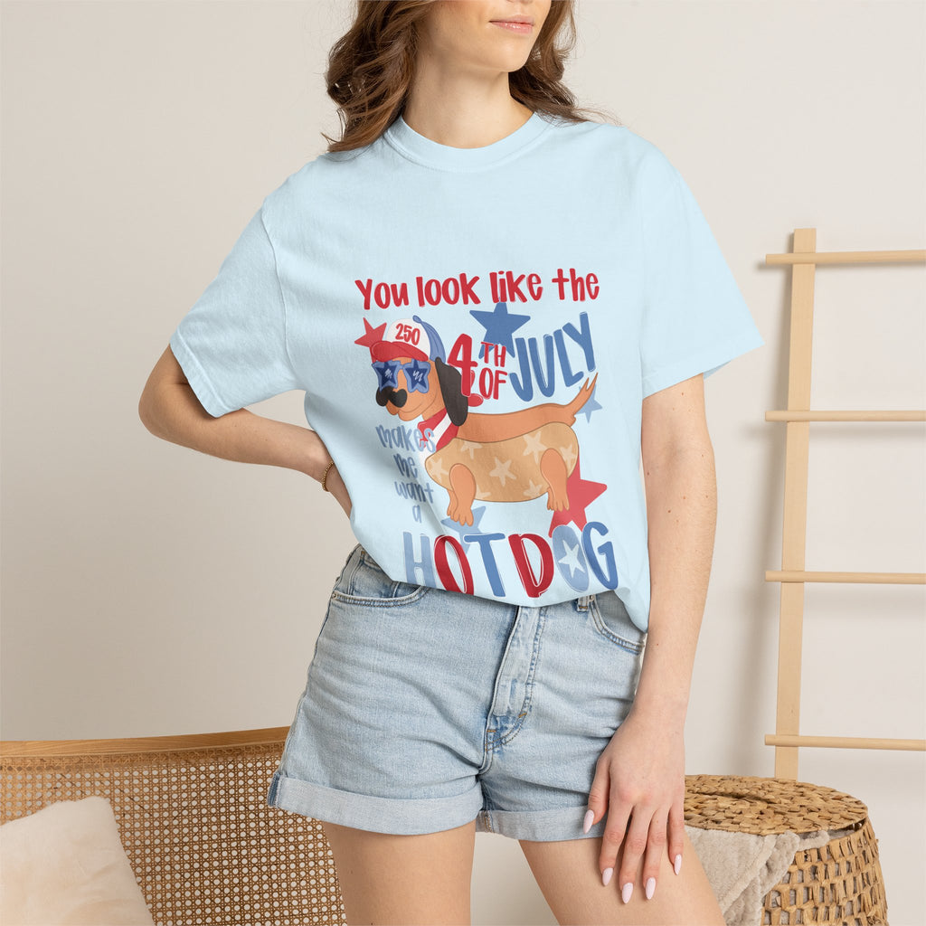 4th of July Hot Dog T-Shirt — "You Look Like the 4th of July Hotdog" Patriotic BBQ Tee