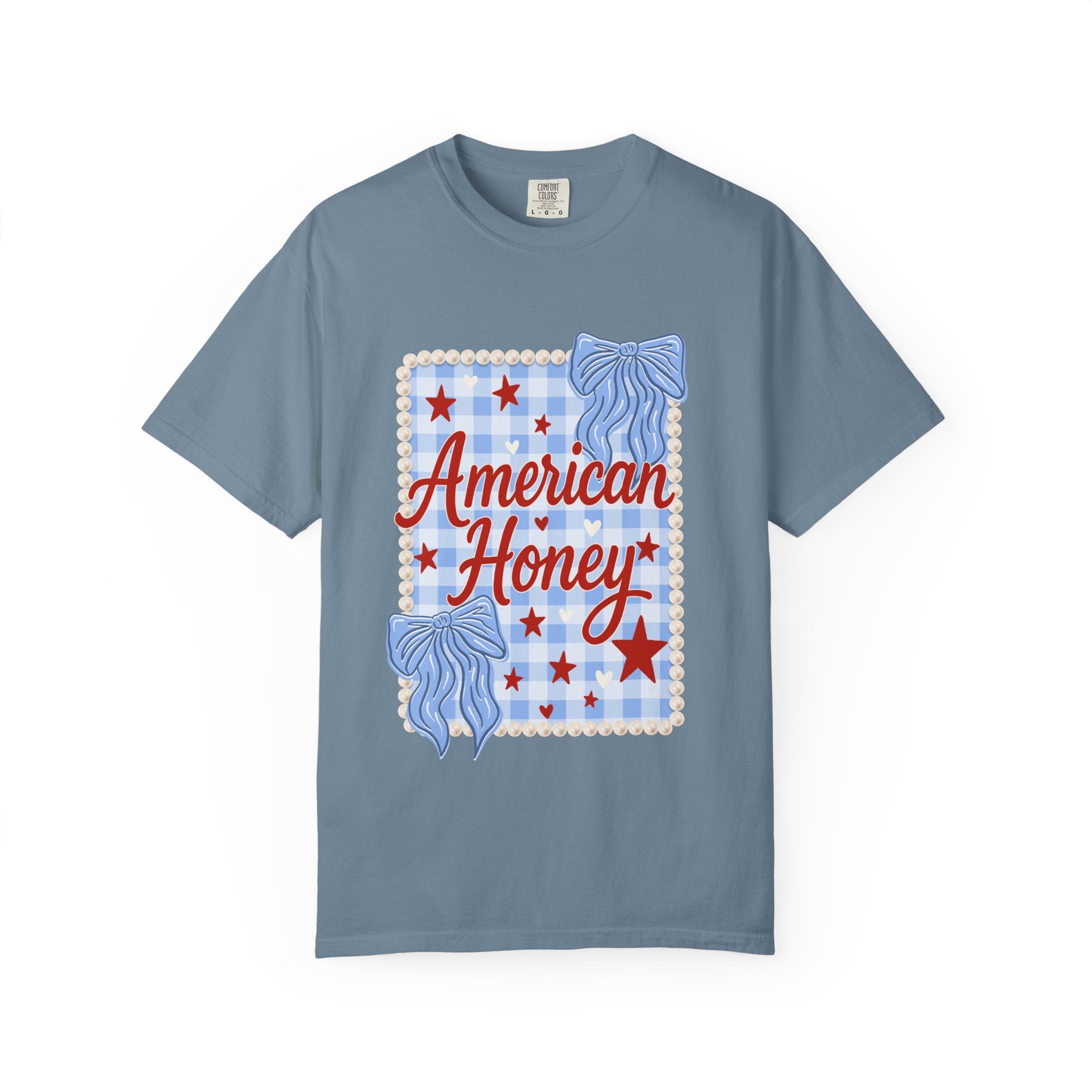 American Honey T-Shirt — Patriotic Gingham Graphic Tee