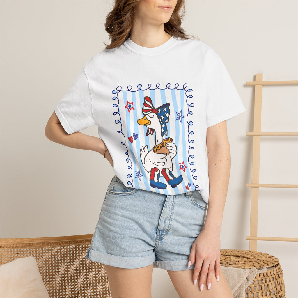 Patriotic Goose Graphic T-Shirt — "Proud Mama" Americana Tee