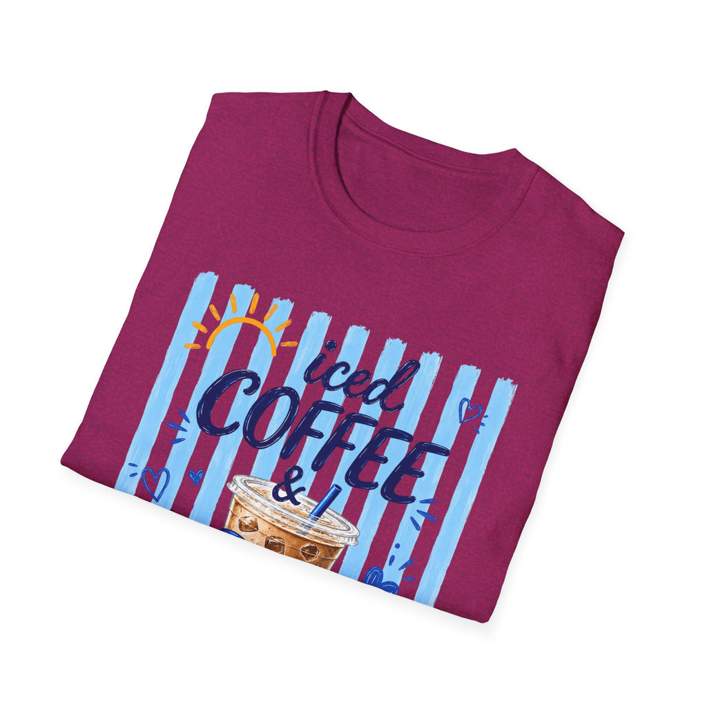 Iced Coffee & Sunshine T-Shirt — Cute Blue Striped Summer Tee