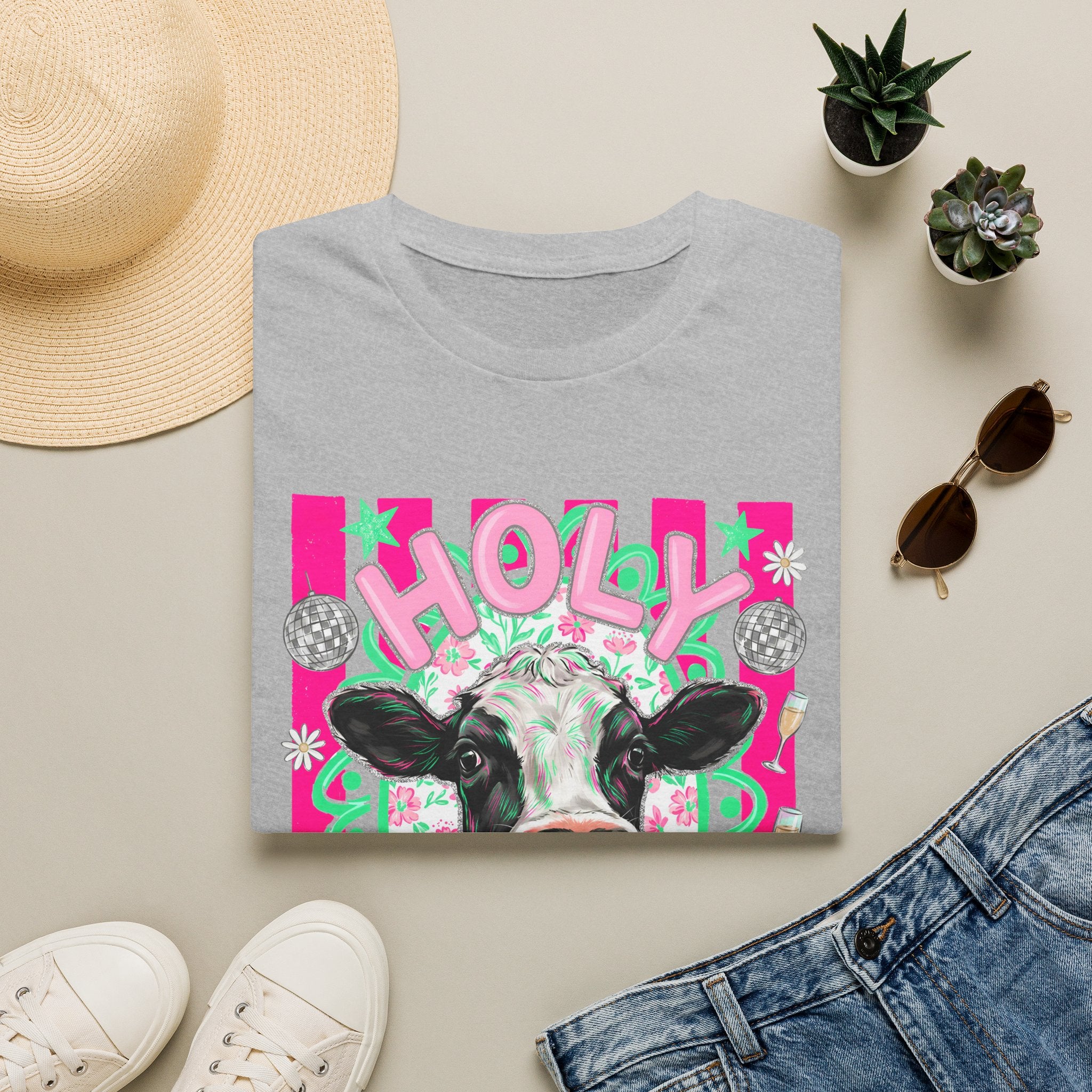 Holly Cow Graphic T-Shirt — Festive Cow Art Tee