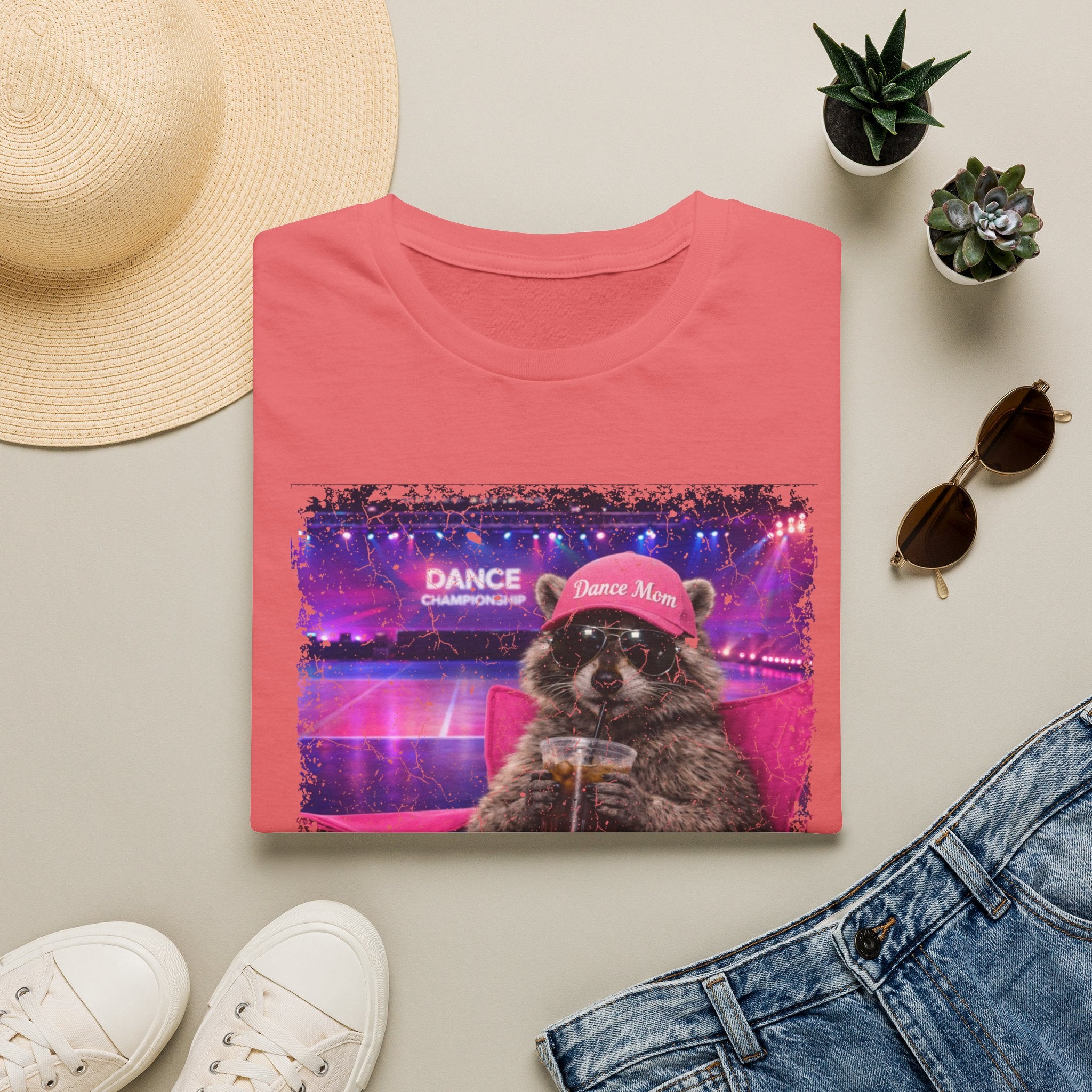 Raccoon ‘Dance’ Graphic T-Shirt — Retro Neon Wildlife Tee