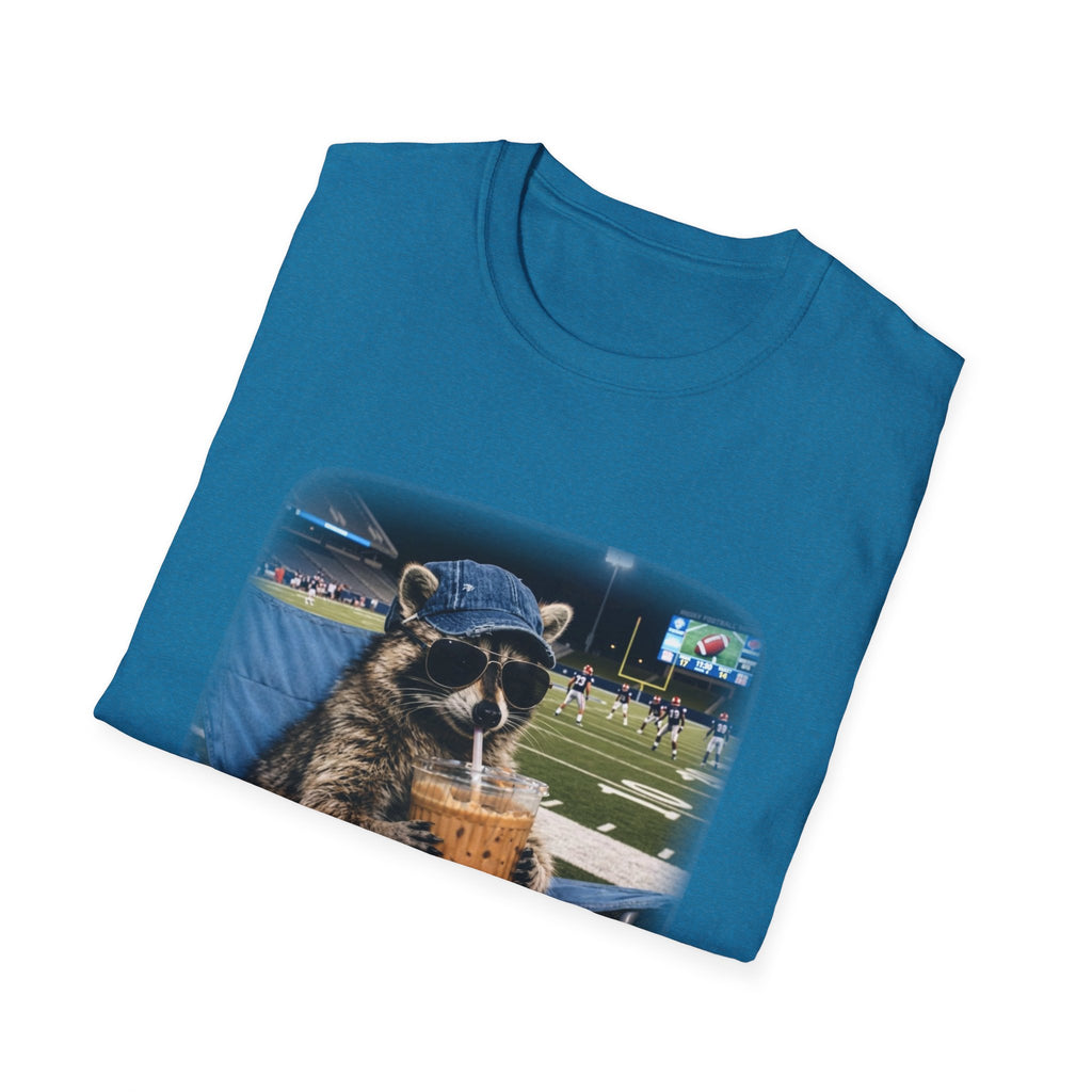 Raccoon Football Stadium Tee – "I Live Here Now" Graphic T-Shirt