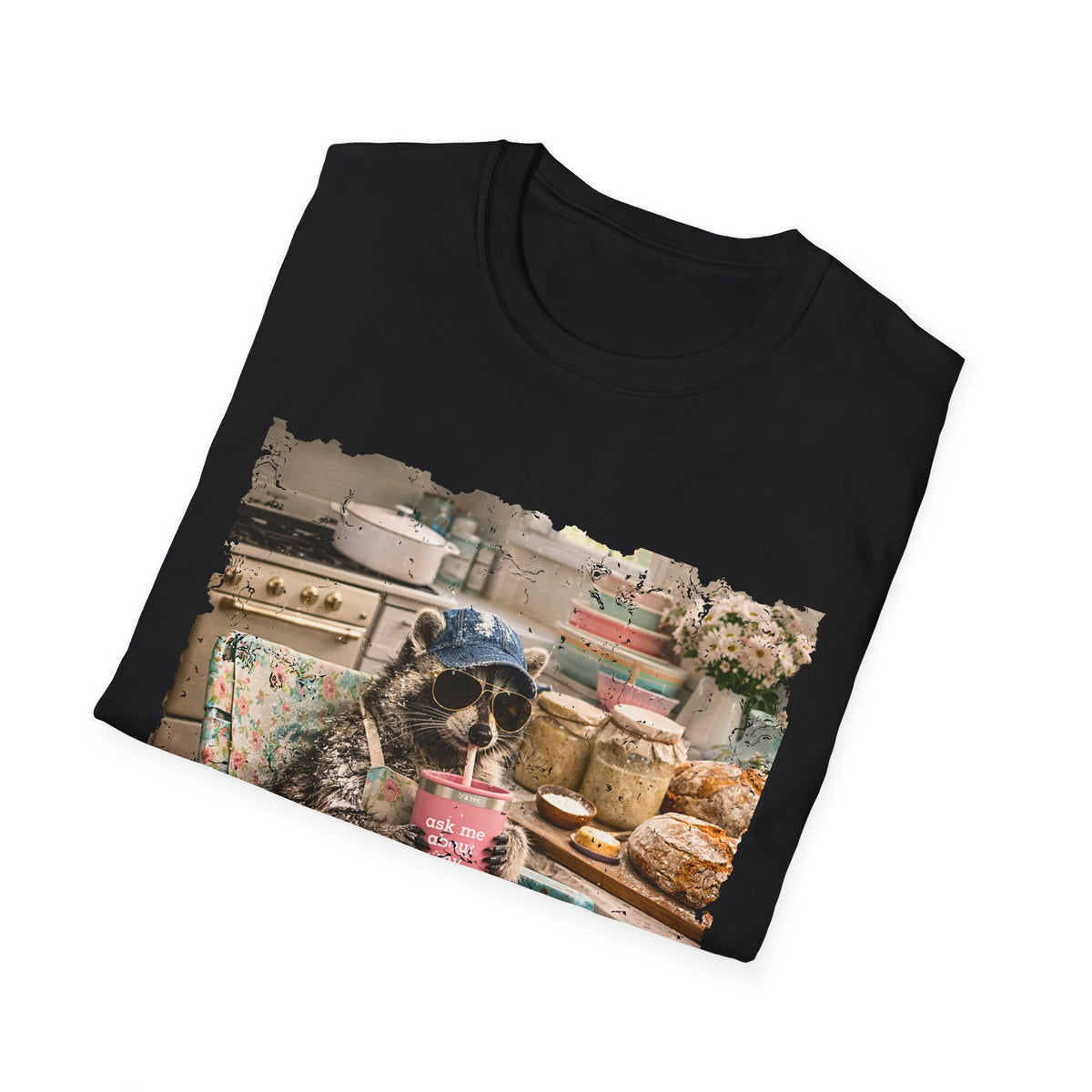 Raccoon Sourdough Vintage Graphic T-Shirt — Cozy Cottagecore Animal Print