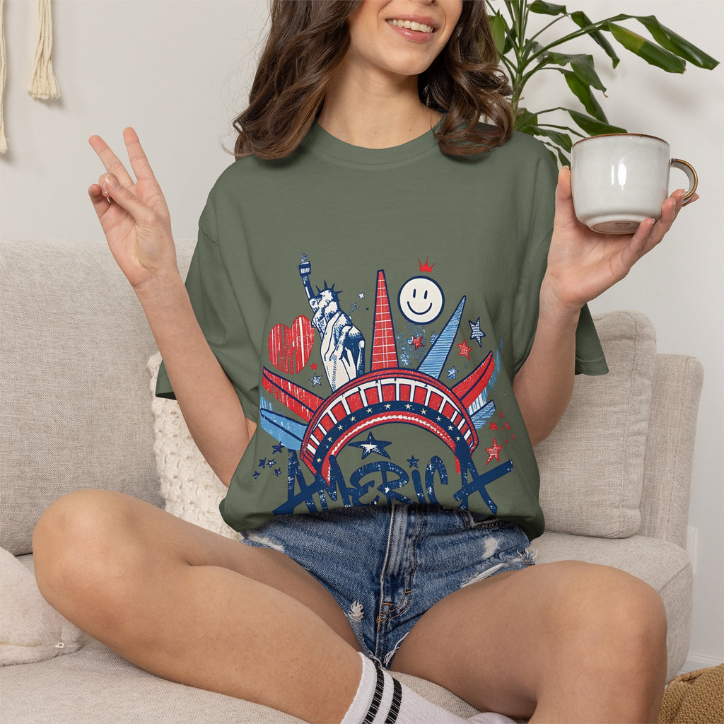 America Graphic T-Shirt — Patriotic Statue of Liberty 4th of July Tee